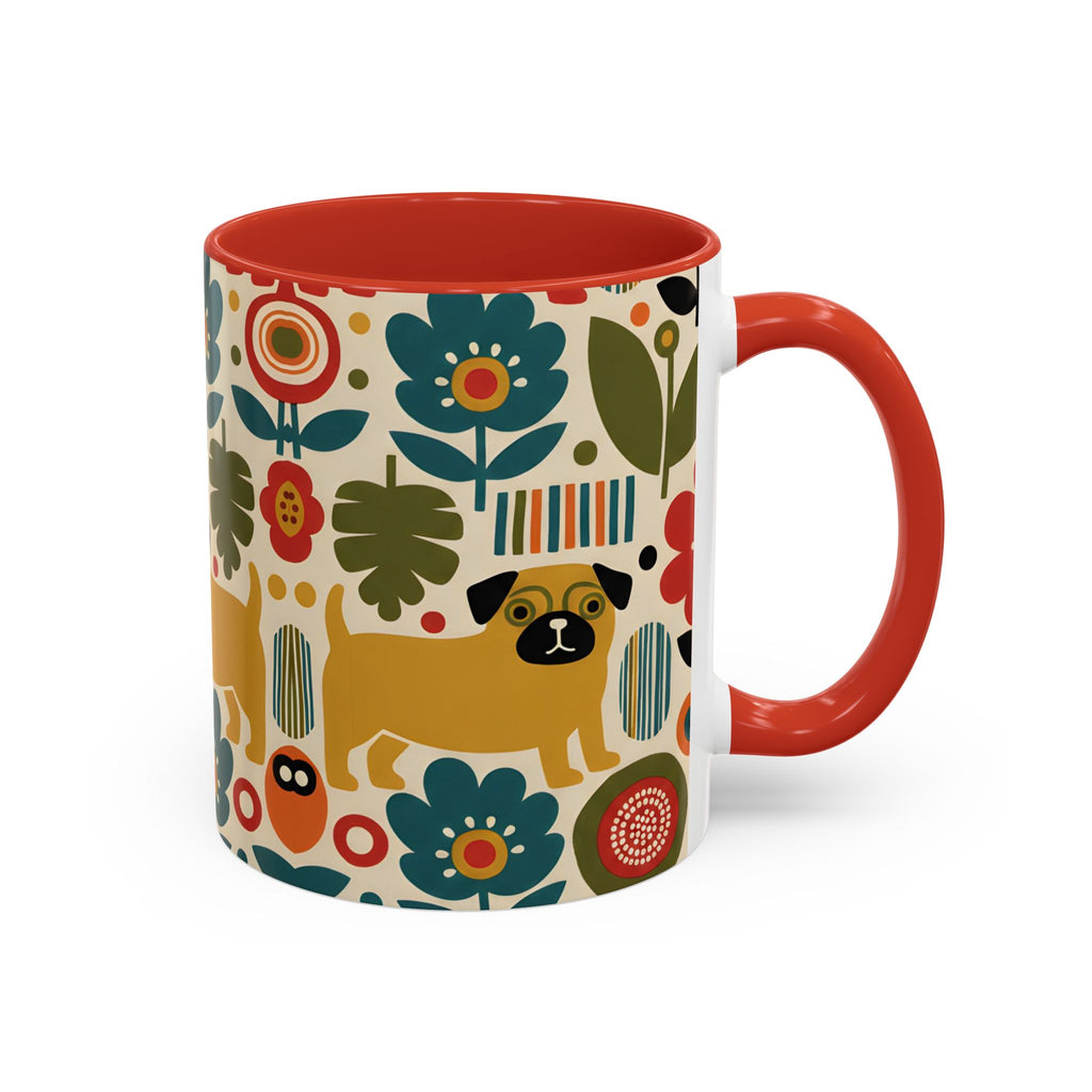 Midcentury Pug Accent Coffee Mug — Marimekko‑Style Pug Mom Gift (11/15 oz)