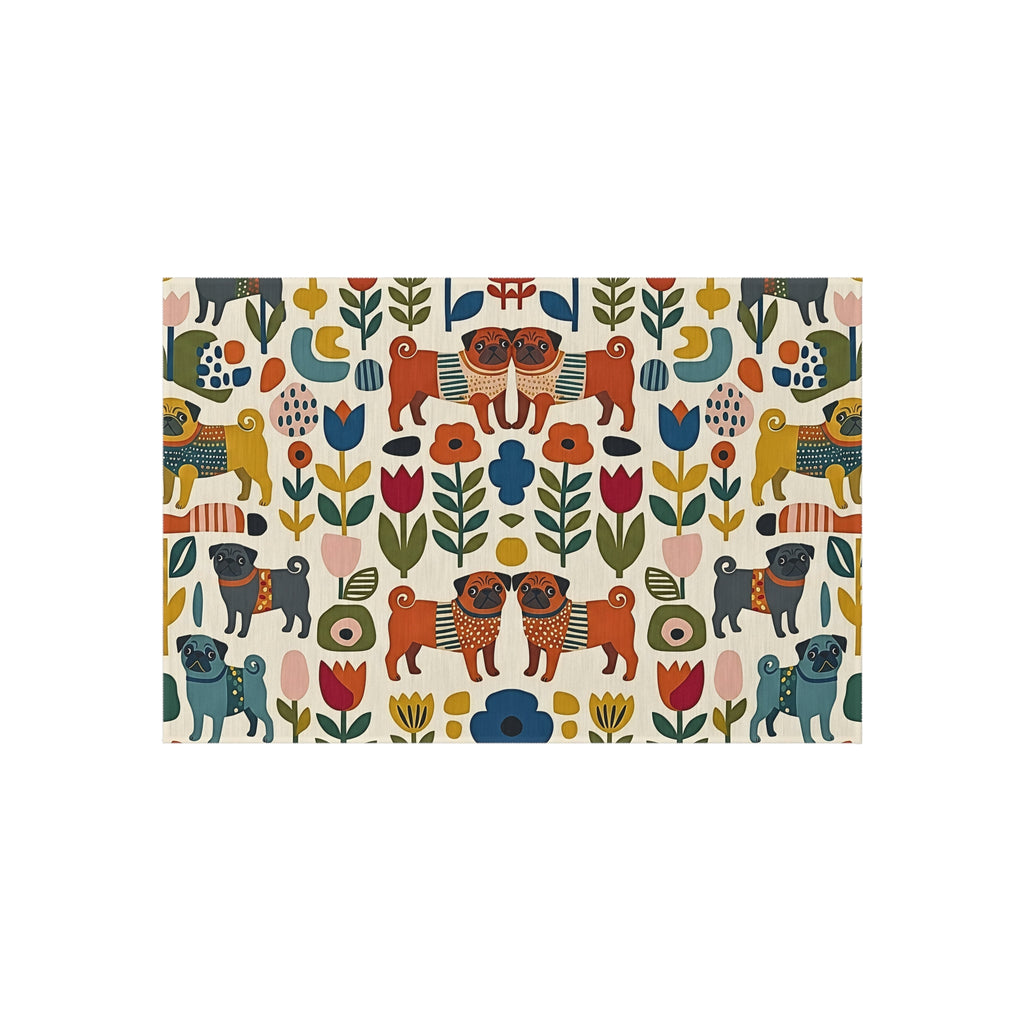 Scandinavian Folk Dogs Outdoor Rug | Floral Pattern Patio Mat