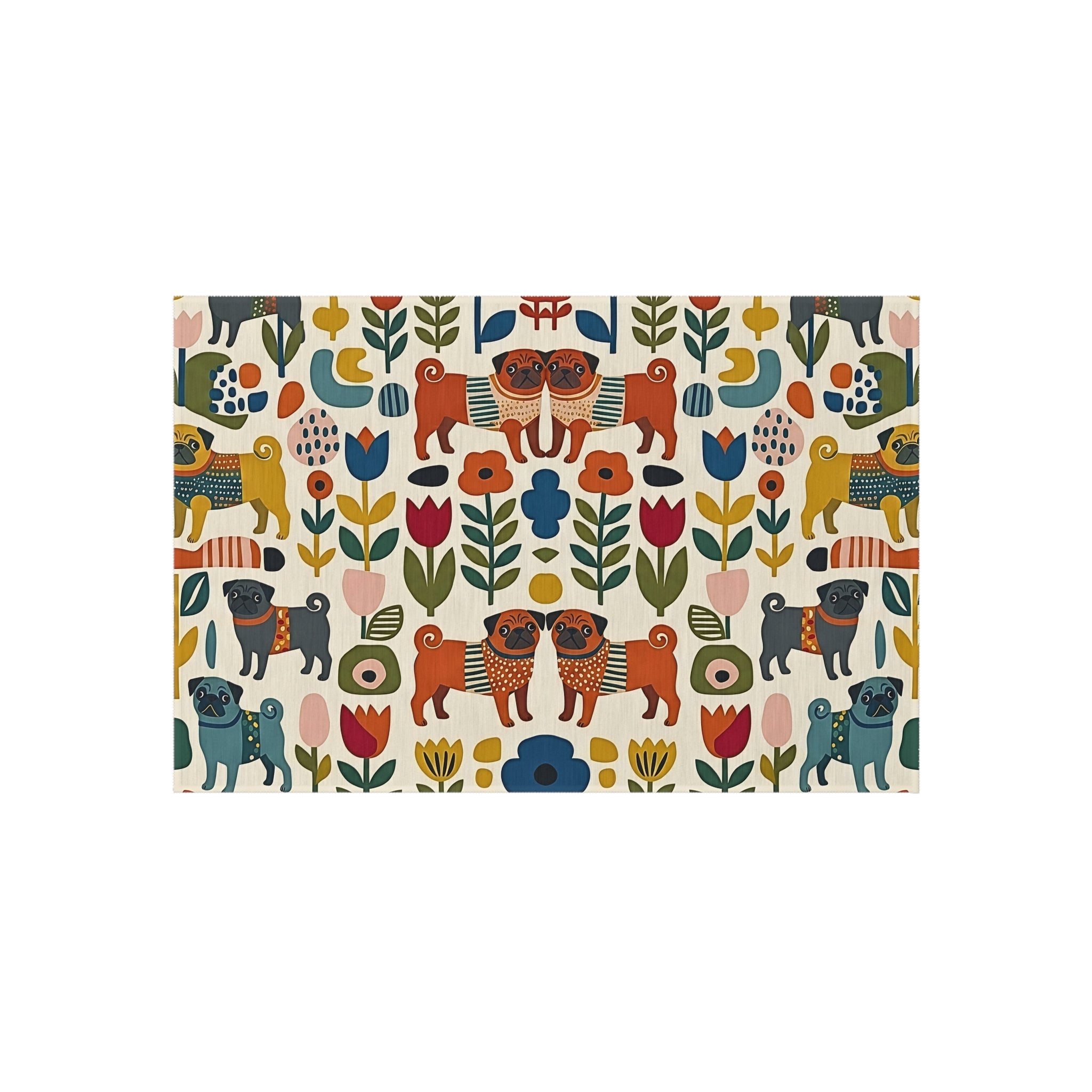 Scandinavian Folk Dogs Outdoor Rug | Floral Pattern Patio Mat