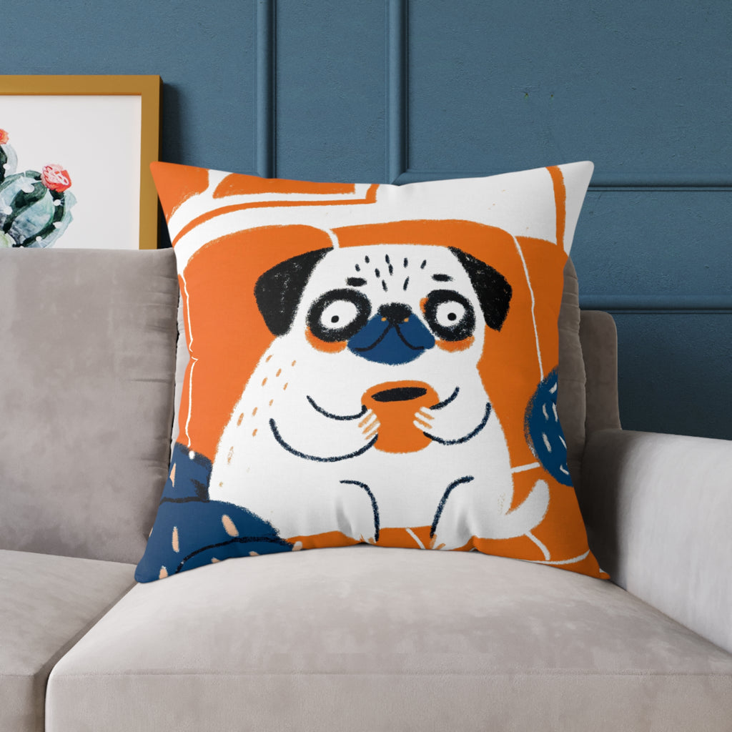 Vintage Pug Art Square Poly Canvas Pillow | Two-Sided Pug Throw Pillow