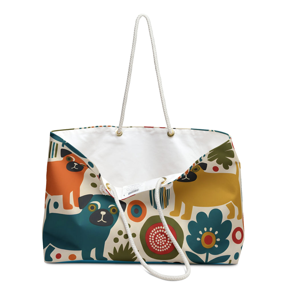 Midcentury Pug Weekender Bag | Pug Mom Tote, Pug Mama Travel Bag