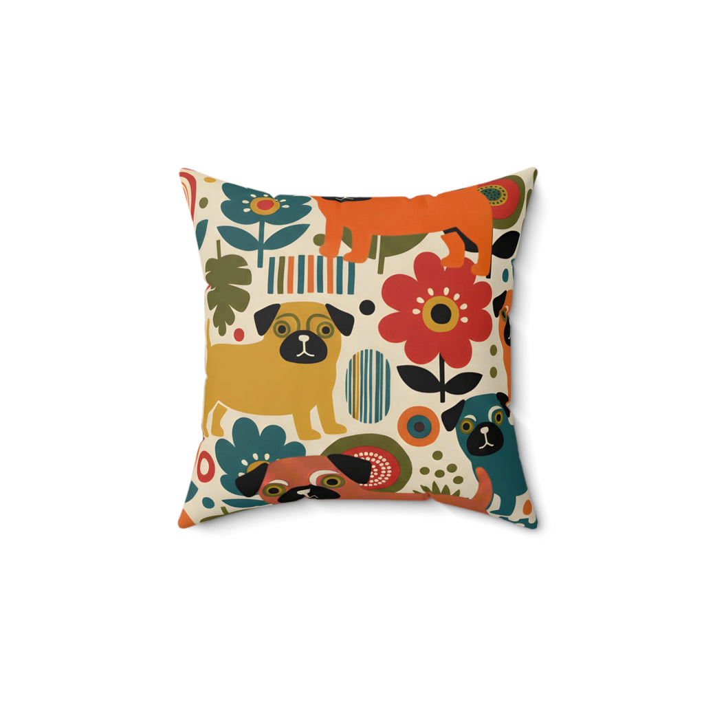 Mid Century Pug Accent Pillow Faux Suede Square Pillow | Pug Mama Home Decor