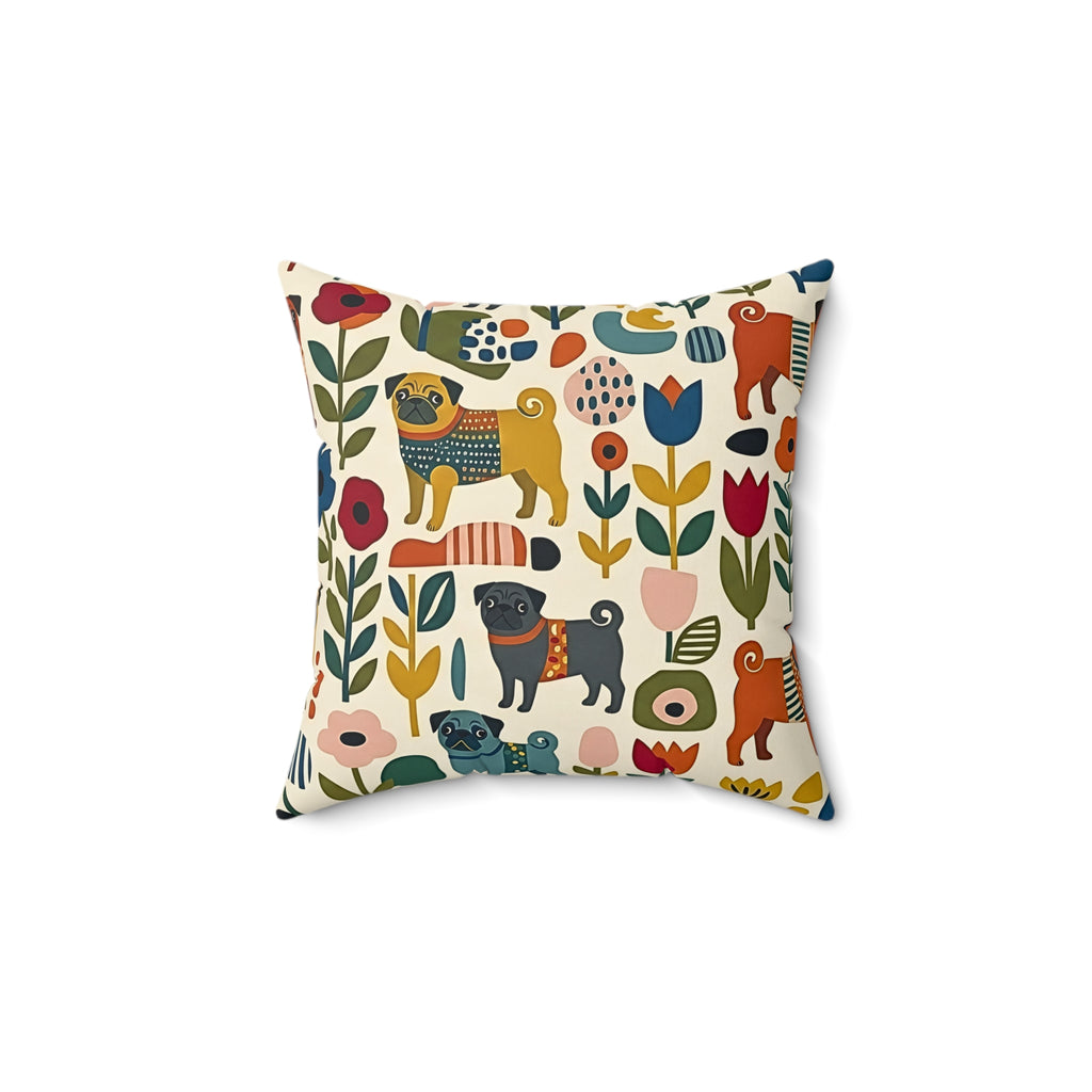 Mid Century Pug Accent Pillow Faux Suede Square Pillow | Pug Mama Home Decor