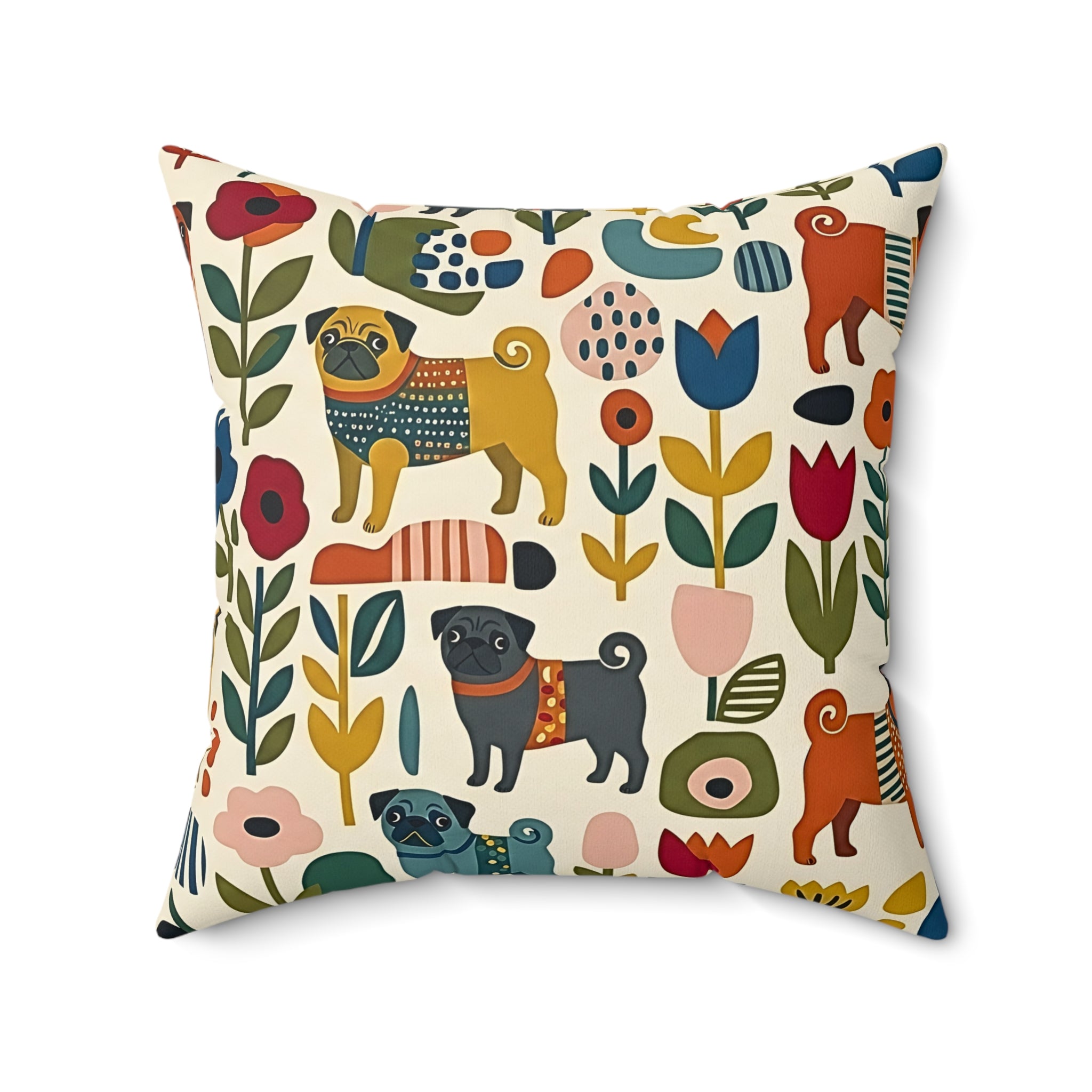 Mid Century Pug Accent Pillow Faux Suede Square Pillow | Pug Mama Home Decor