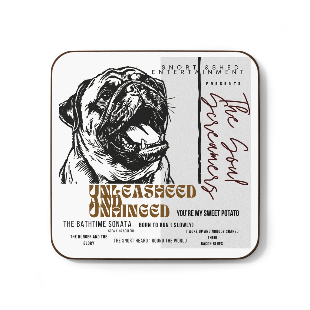 Funny Pug coasters, set of 4 pug themed coasters, Pugfather Faux CD Album Cover Pug Art Coaster set of 4 | Hardboard Coaster