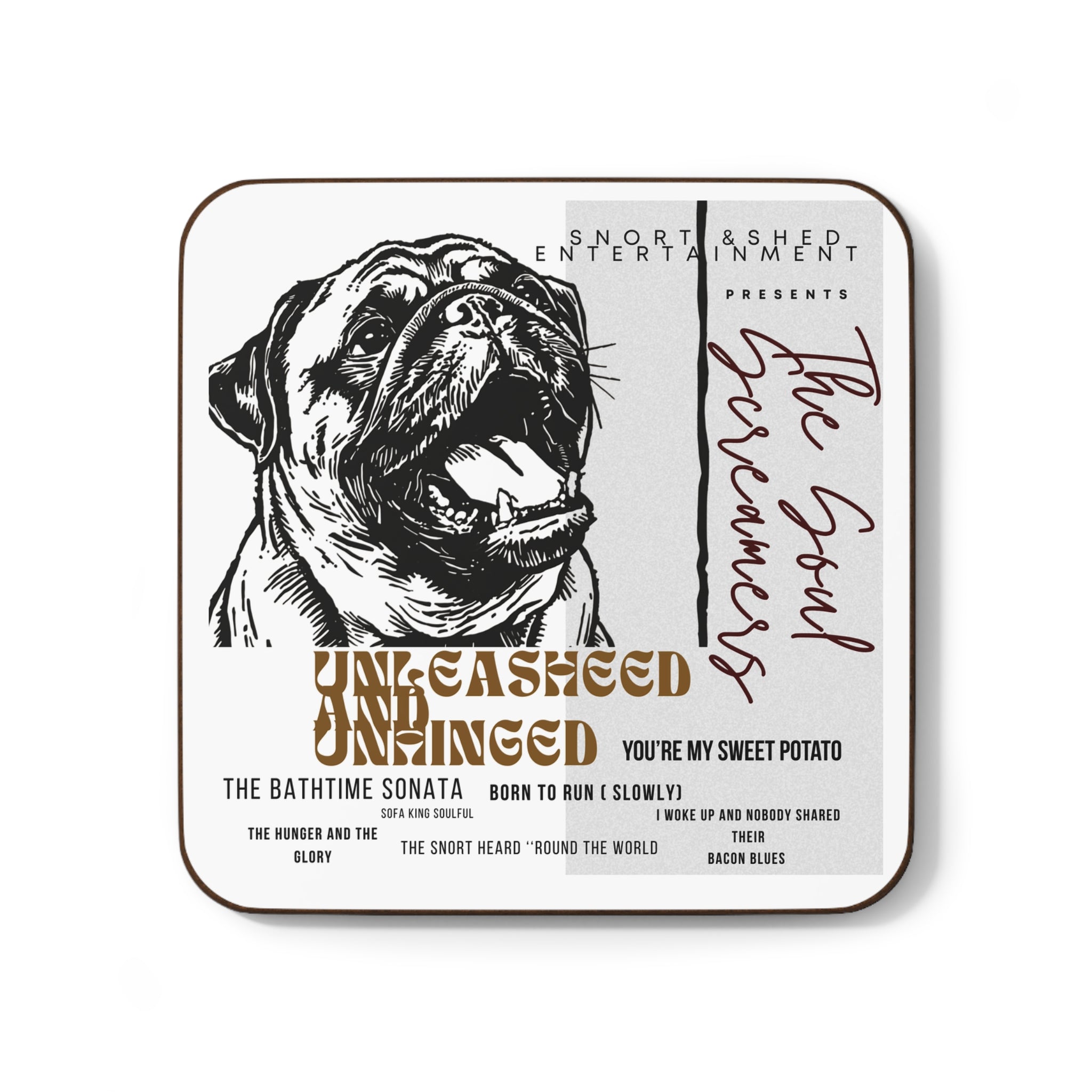 Funny Pug coasters, set of 4 pug themed coasters, Pugfather Faux CD Album Cover Pug Art Coaster set of 4 | Hardboard Coaster