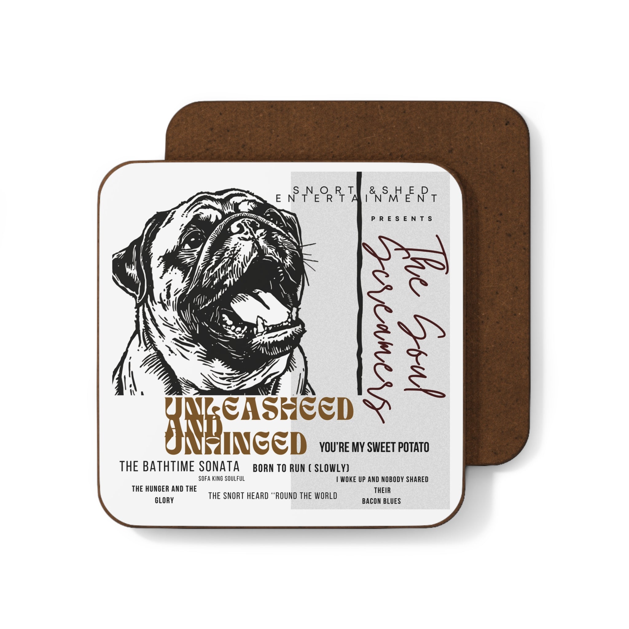 Funny Pug coasters, set of 4 pug themed coasters, Pugfather Faux CD Album Cover Pug Art Coaster set of 4 | Hardboard Coaster