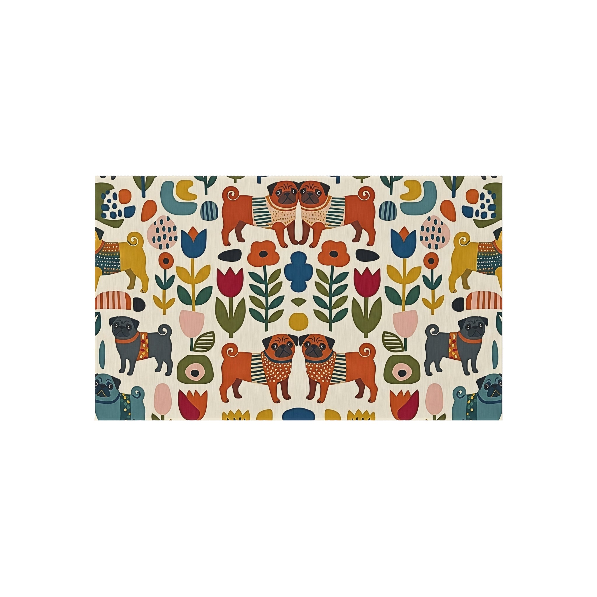 Scandinavian Folk Dogs Outdoor Rug | Floral Pattern Patio Mat