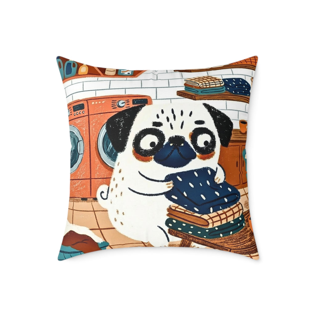 Vintage Pug Art Square Poly Canvas Pillow | Two-Sided Pug Throw Pillow