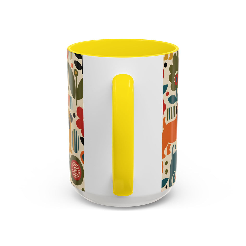Midcentury Pug Accent Coffee Mug — Marimekko‑Style Pug Mom Gift (11/15 oz)
