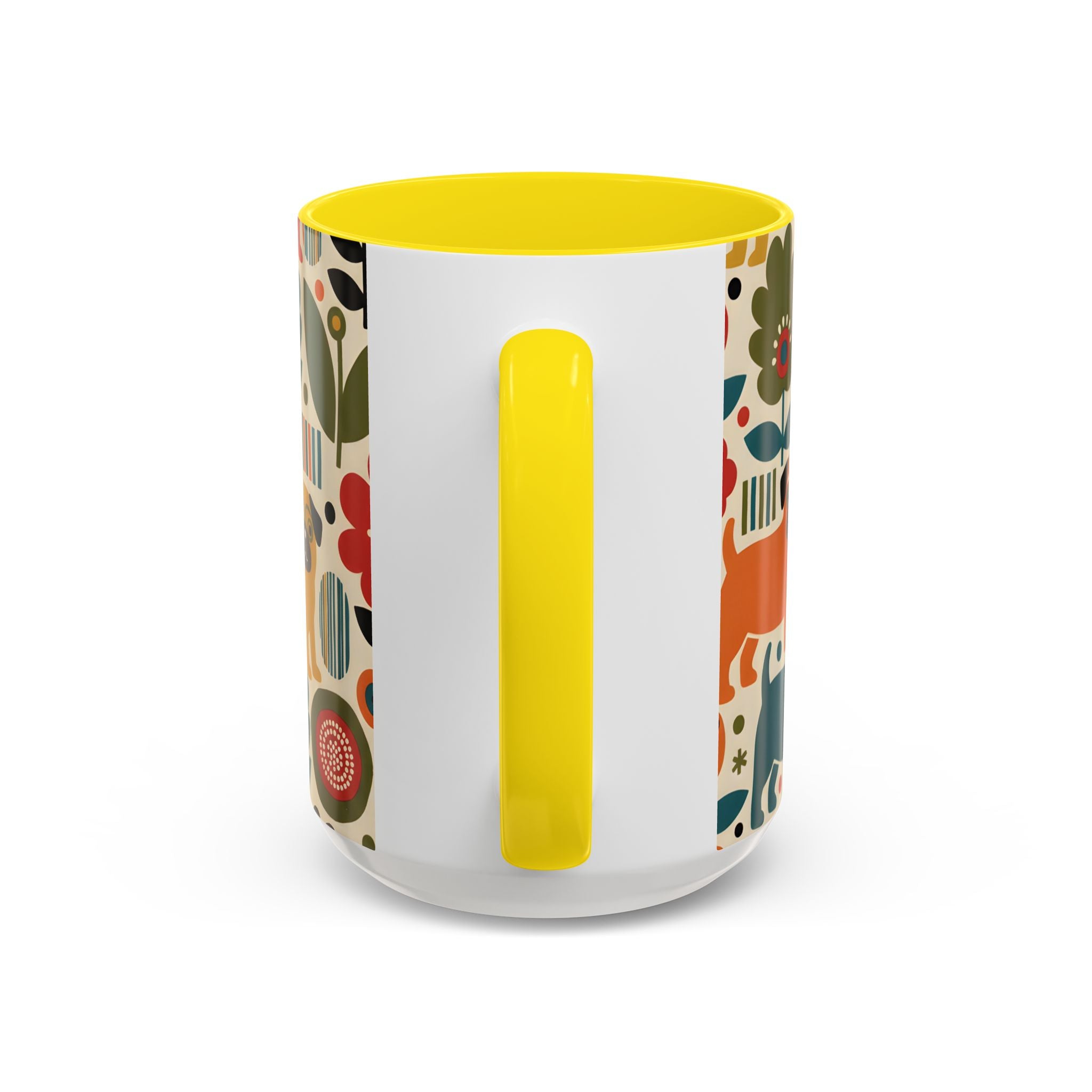 Midcentury Pug Accent Coffee Mug — Marimekko‑Style Pug Mom Gift (11/15 oz)