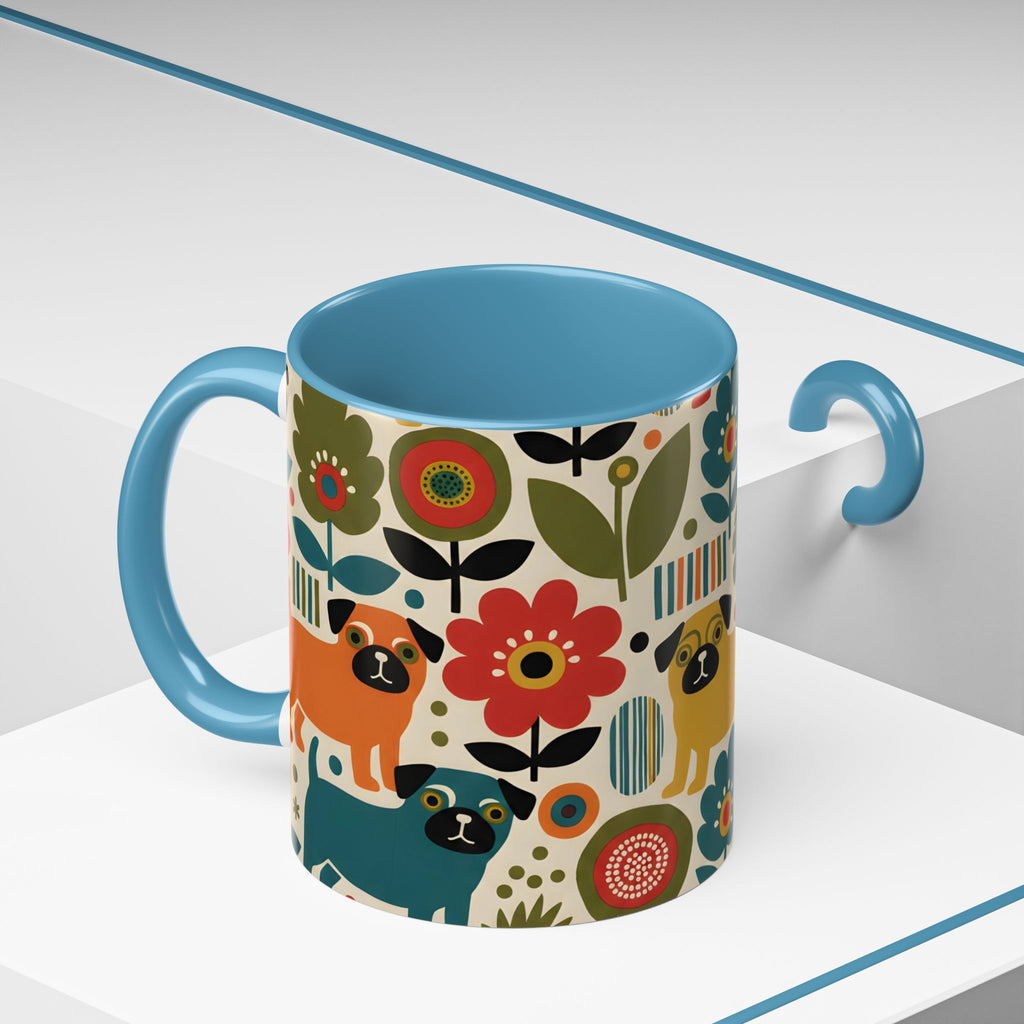 Midcentury Pug Accent Coffee Mug — Marimekko‑Style Pug Mom Gift (11/15 oz)