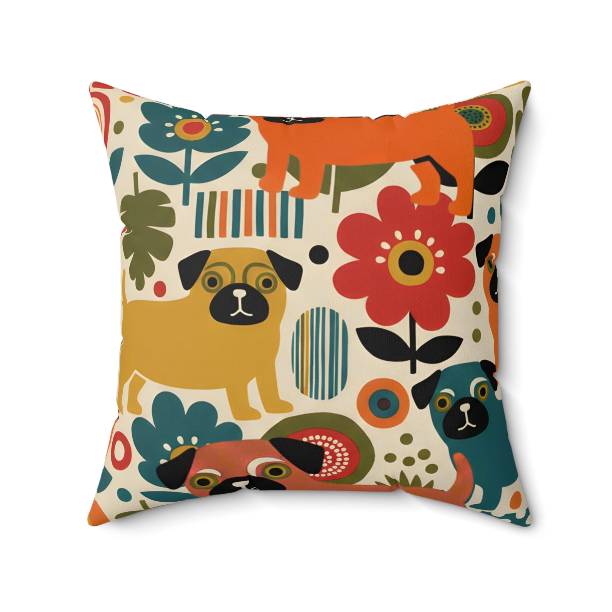 Mid Century Pug Accent Pillow Faux Suede Square Pillow | Pug Mama Home Decor