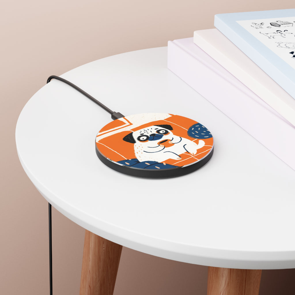 Retro Pug Art Wireless Charger | Pug Phone Charger, Pug Mom Desk Decor