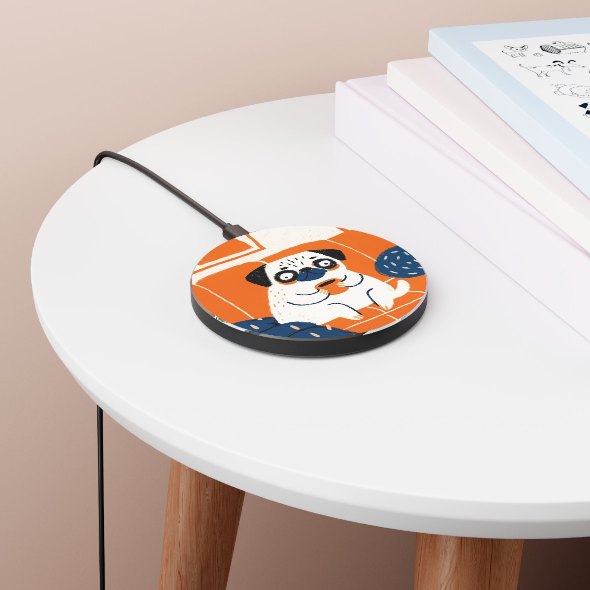 Retro Pug Art Wireless Charger | Pug Phone Charger, Pug Mom Desk Decor