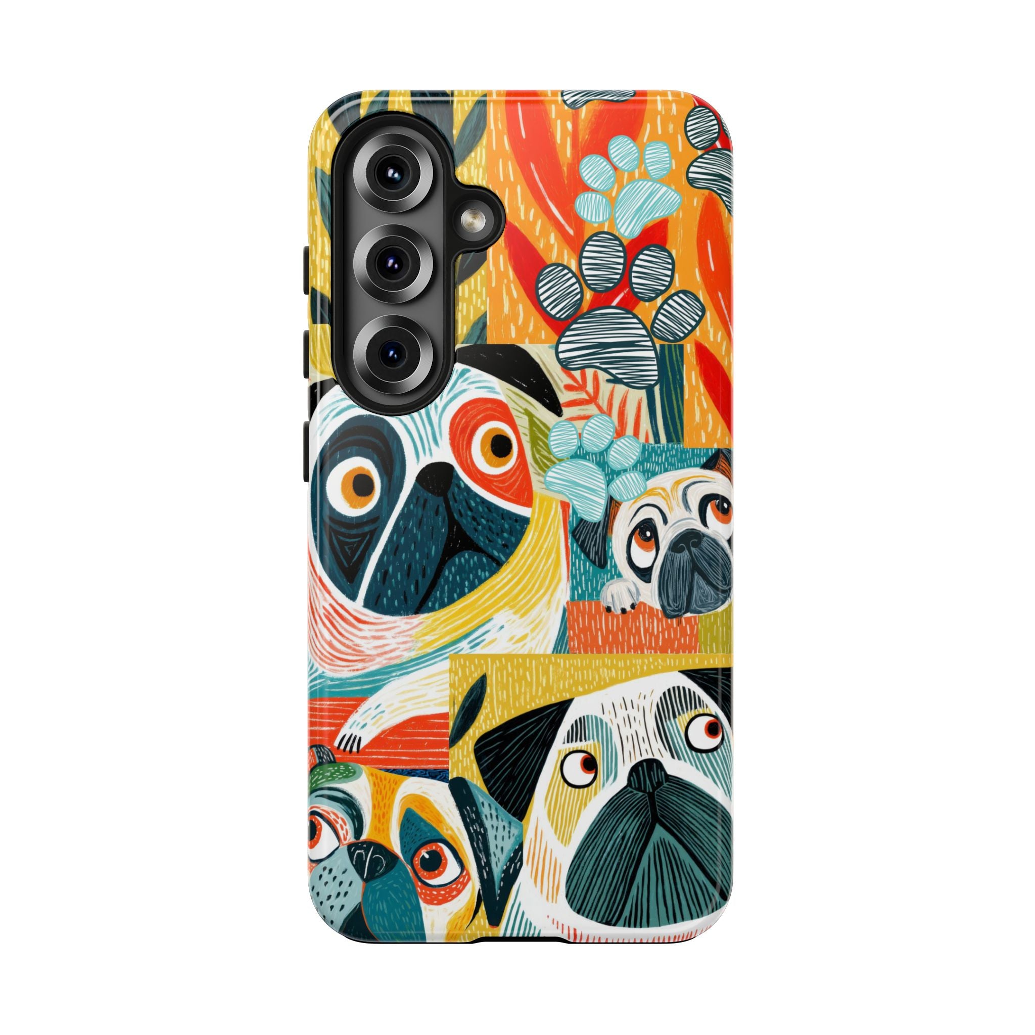 Colorful Pug Collage Phone Case | Cute Dog Art, Floral Accents