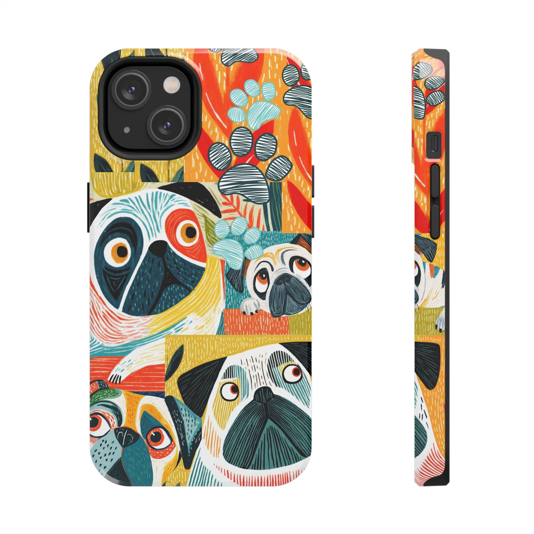 Colorful Pug Collage Phone Case | Cute Dog Art, Floral Accents