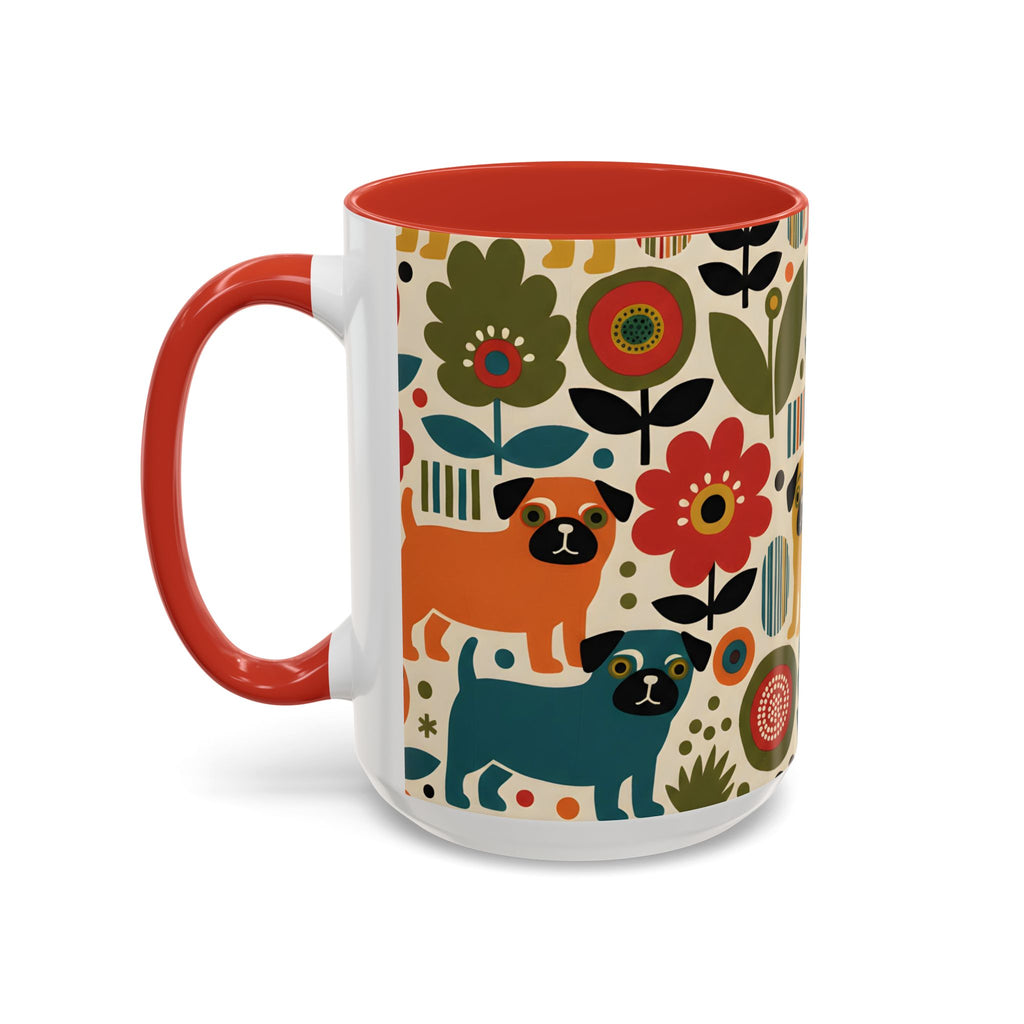 Midcentury Pug Accent Coffee Mug — Marimekko‑Style Pug Mom Gift (11/15 oz)