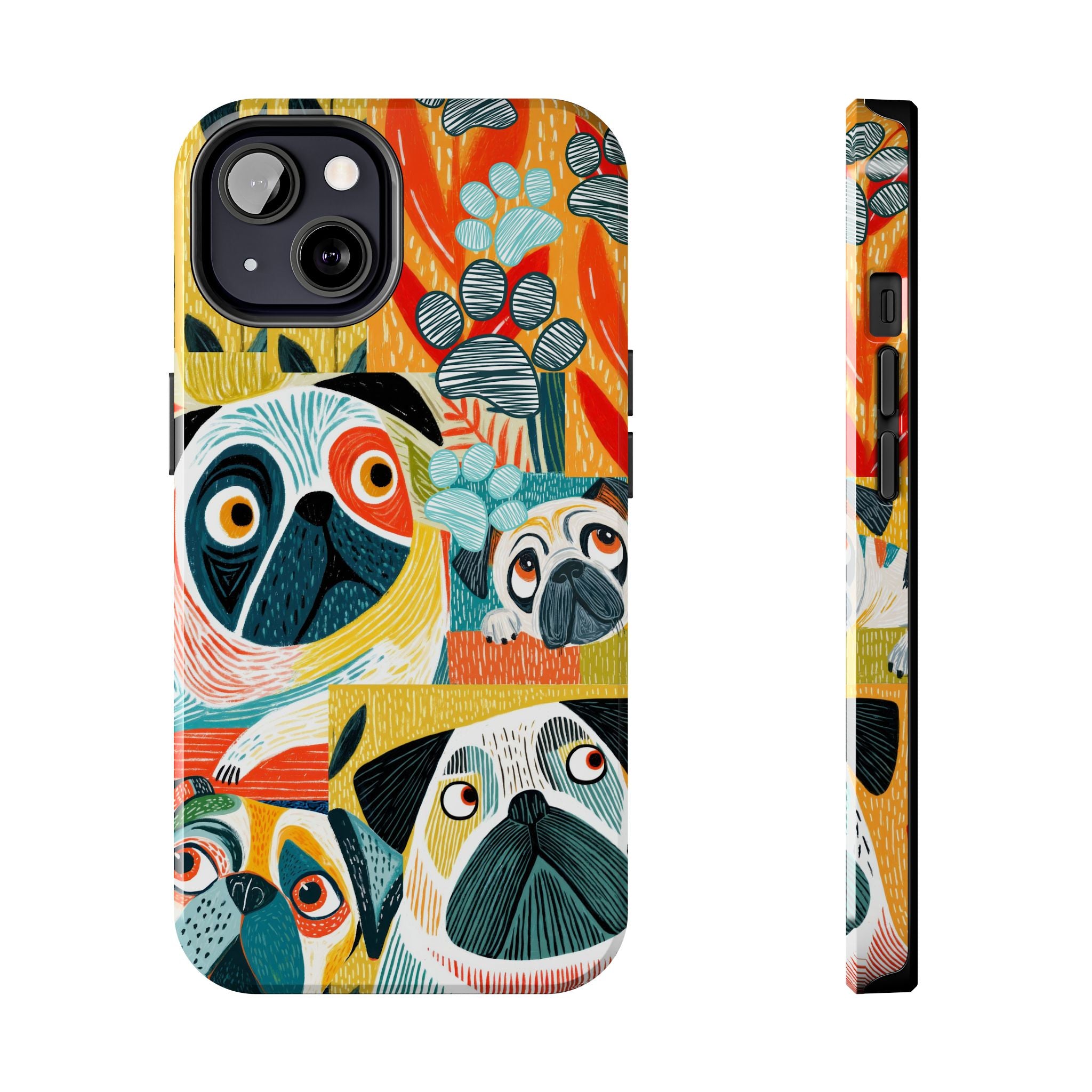 Colorful Pug Collage Phone Case | Cute Dog Art, Floral Accents