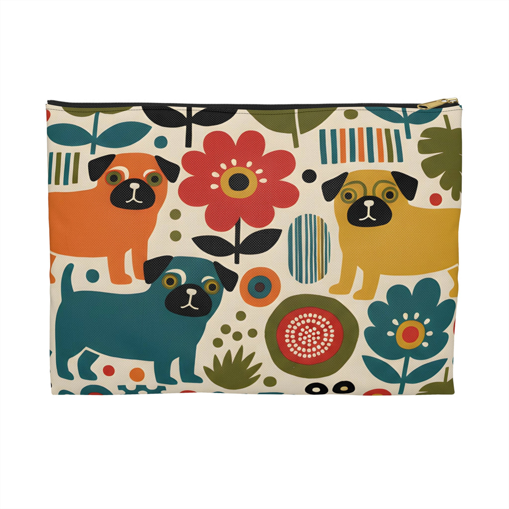 Retro Floral Pugs Pouch | Colorful Dog Accessory Pouch