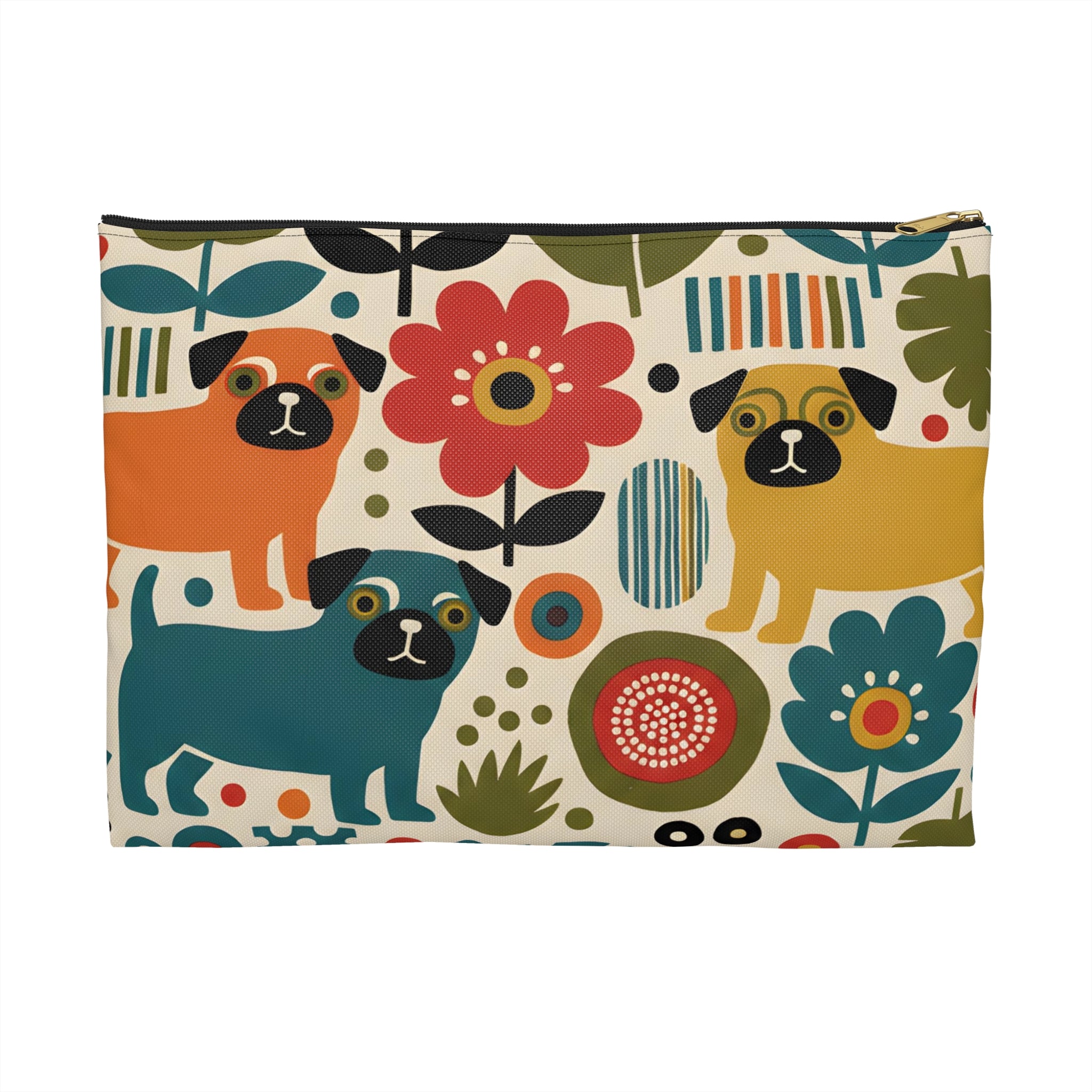 Retro Floral Pugs Pouch | Colorful Dog Accessory Pouch