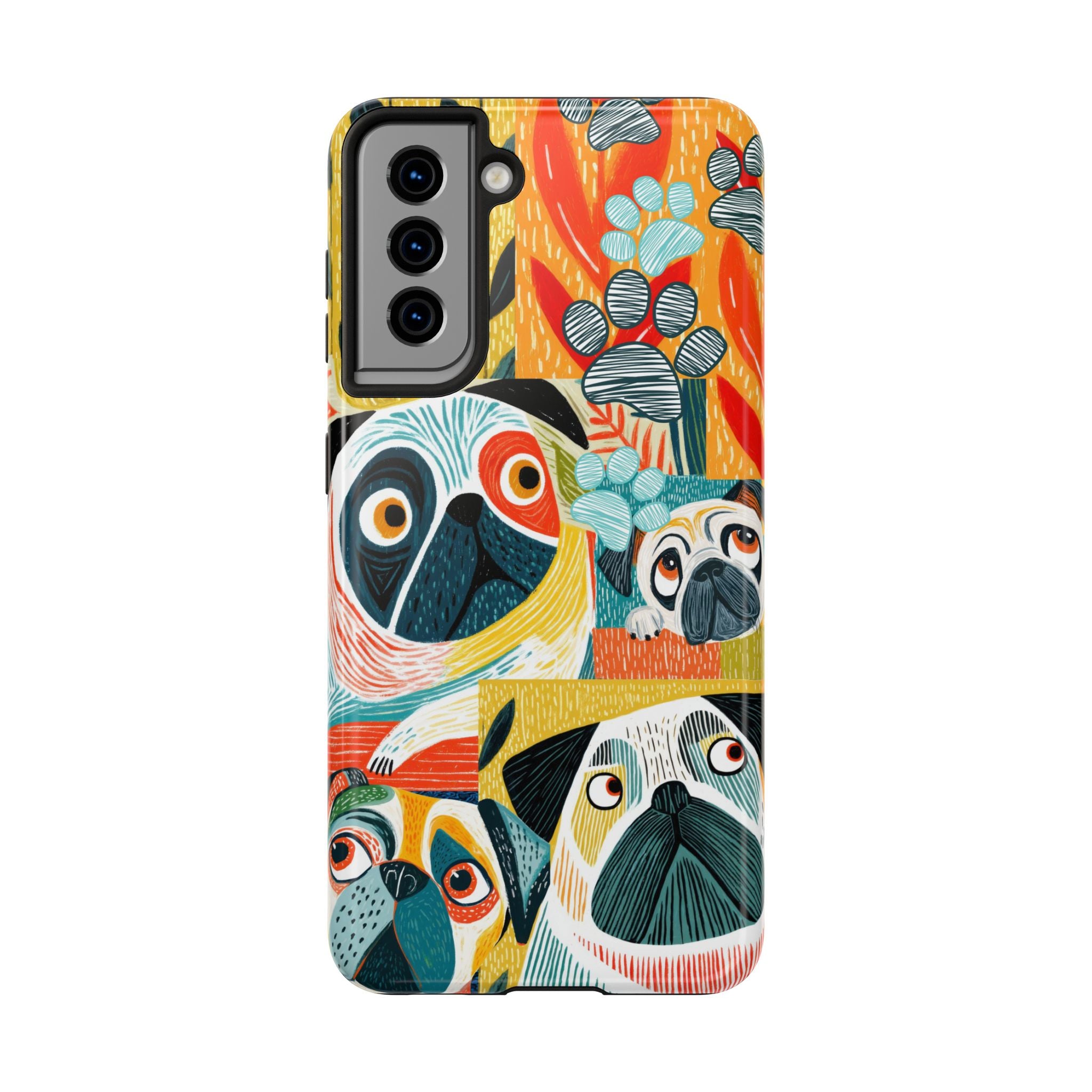 Colorful Pug Collage Phone Case | Cute Dog Art, Floral Accents