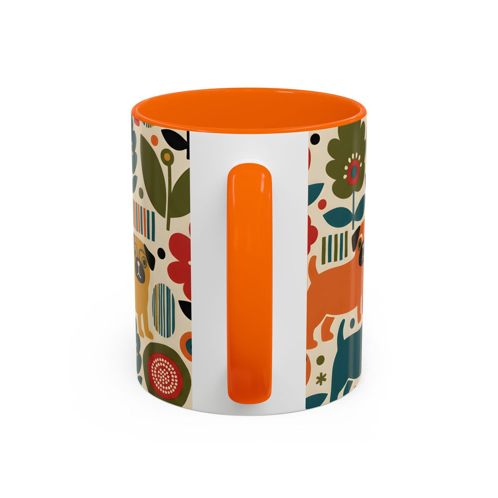 Midcentury Pug Accent Coffee Mug — Marimekko‑Style Pug Mom Gift (11/15 oz)