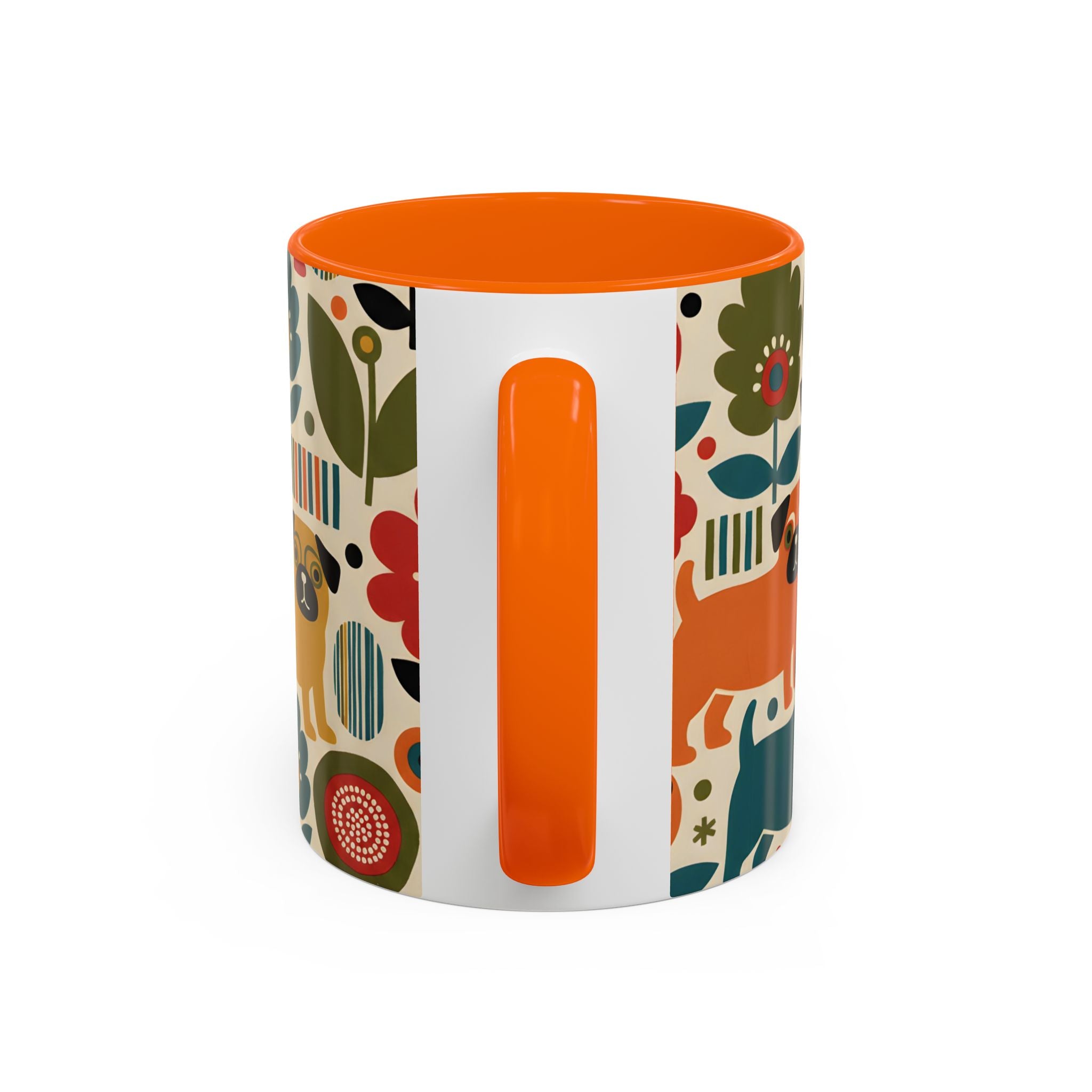 Midcentury Pug Accent Coffee Mug — Marimekko‑Style Pug Mom Gift (11/15 oz)