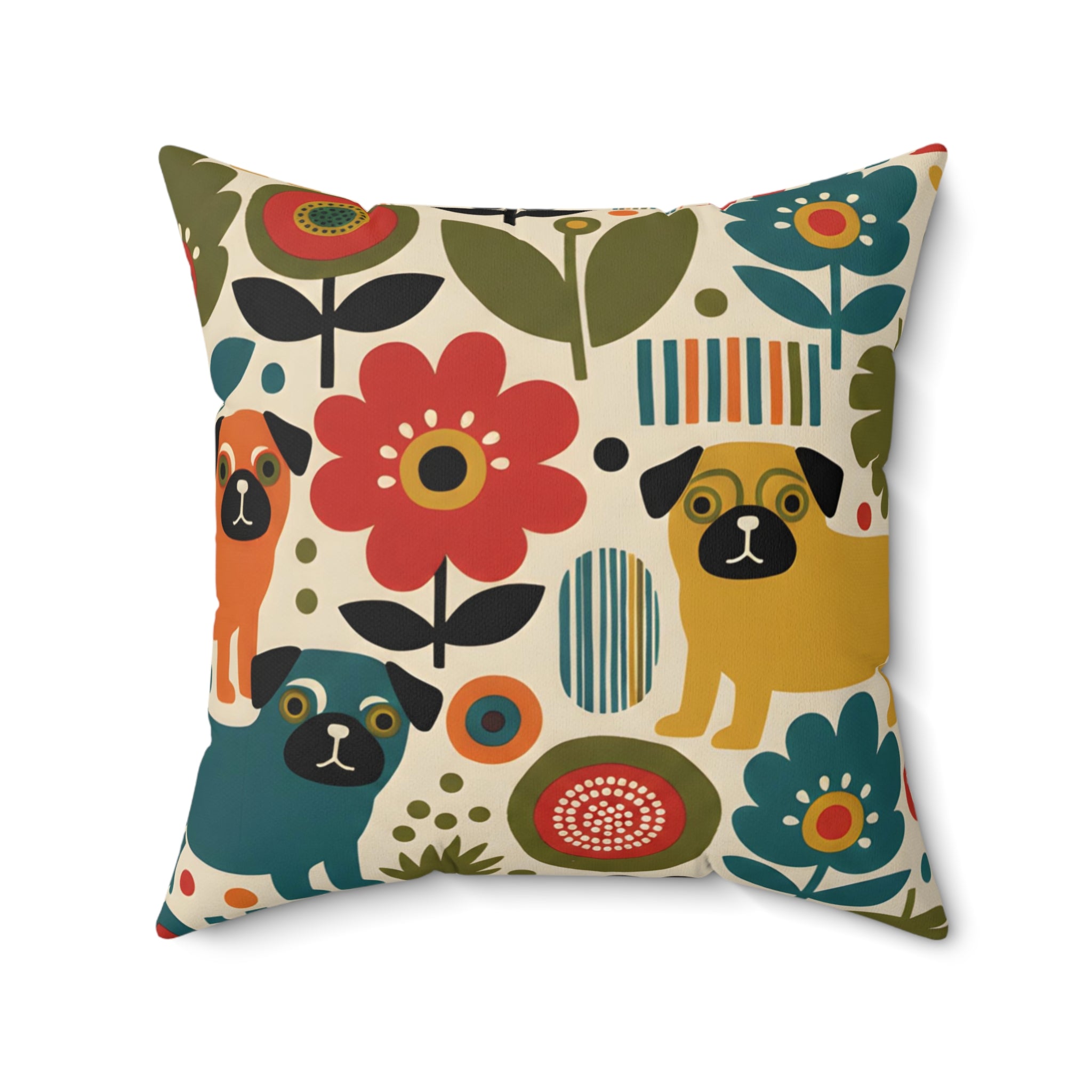 Mid Century Pug Accent Pillow Faux Suede Square Pillow | Pug Mama Home Decor