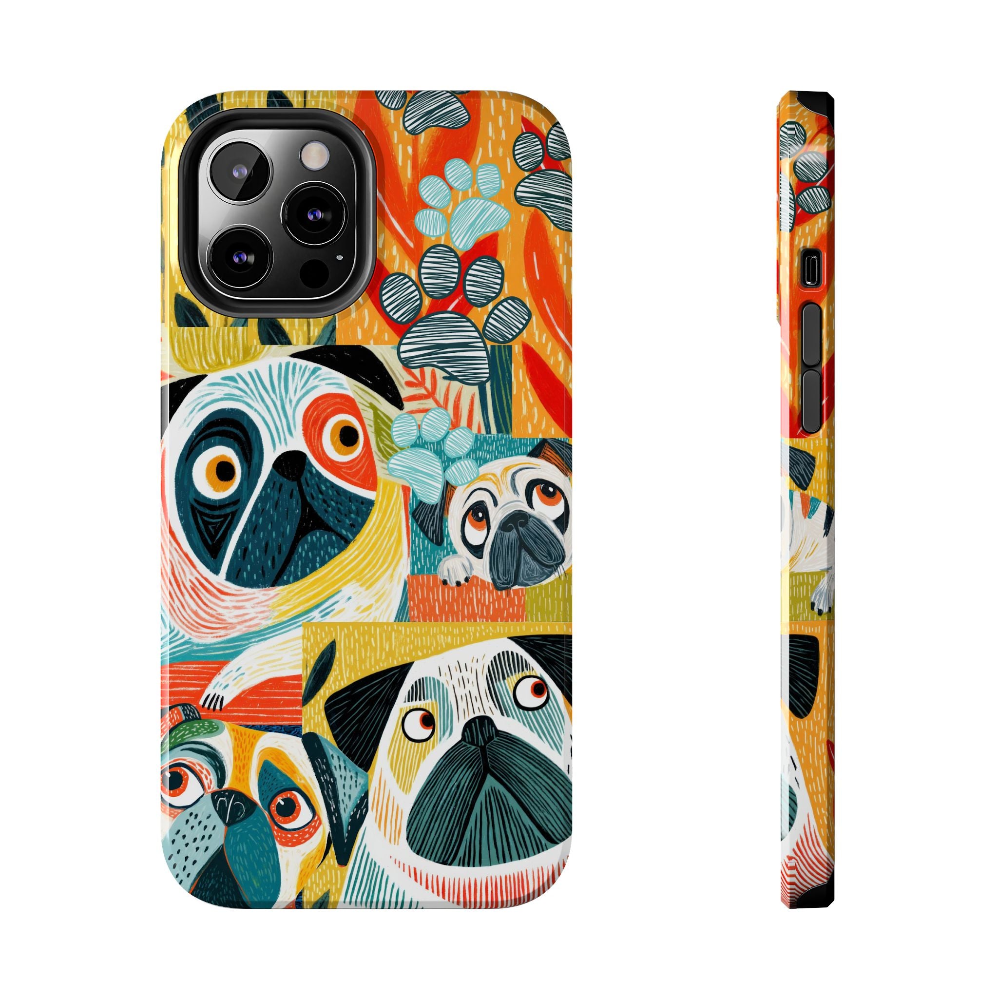 Colorful Pug Collage Phone Case | Cute Dog Art, Floral Accents