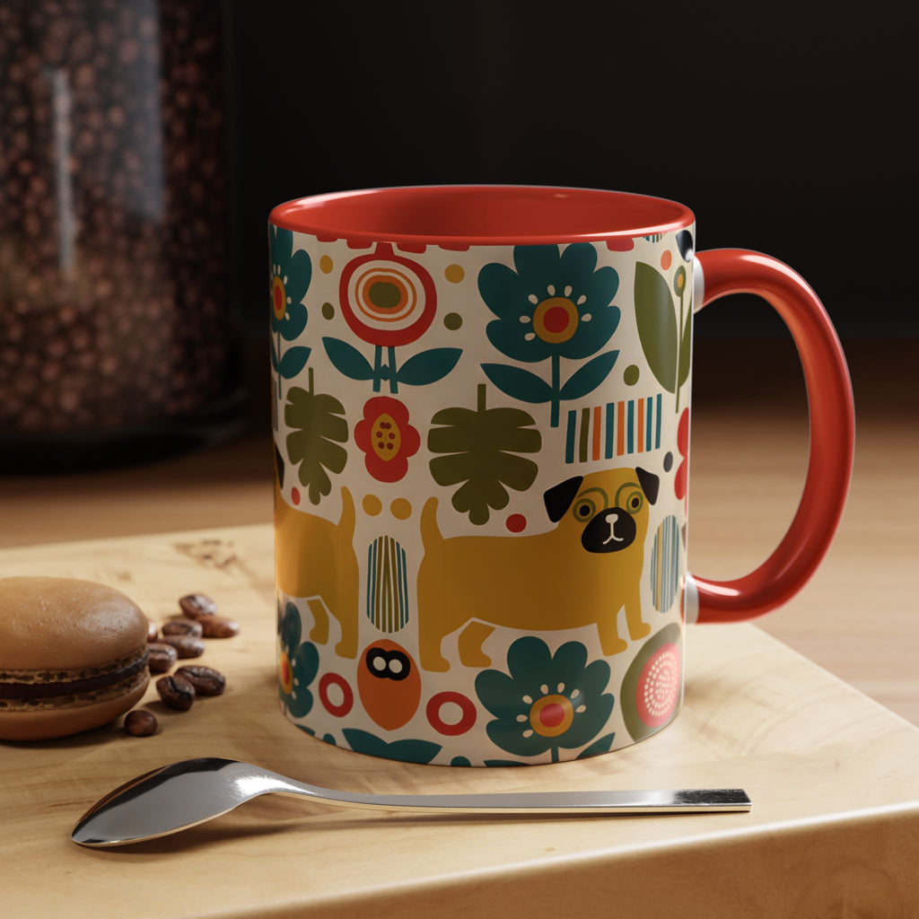Midcentury Pug Accent Coffee Mug — Marimekko‑Style Pug Mom Gift (11/15 oz)
