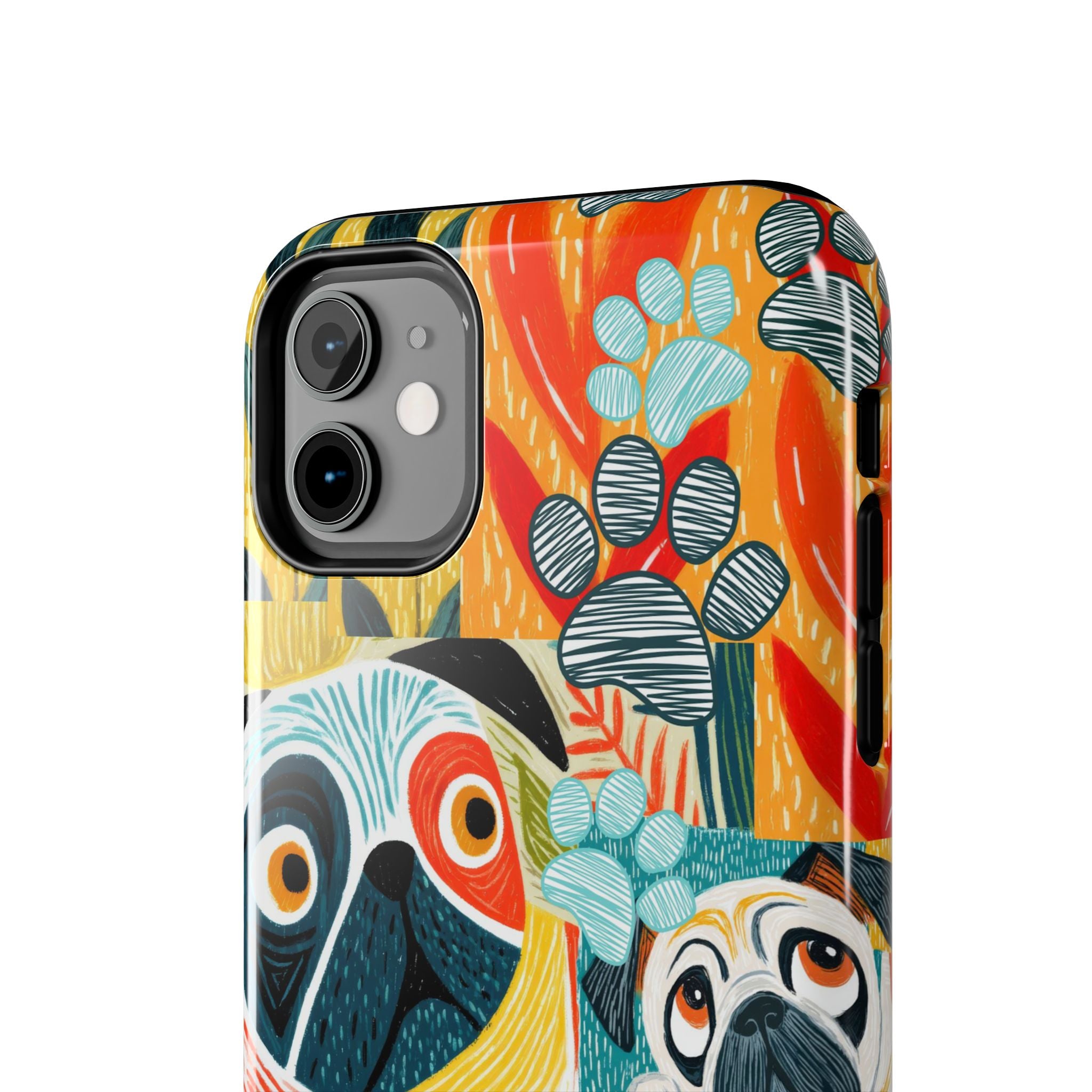 Colorful Pug Collage Phone Case | Cute Dog Art, Floral Accents
