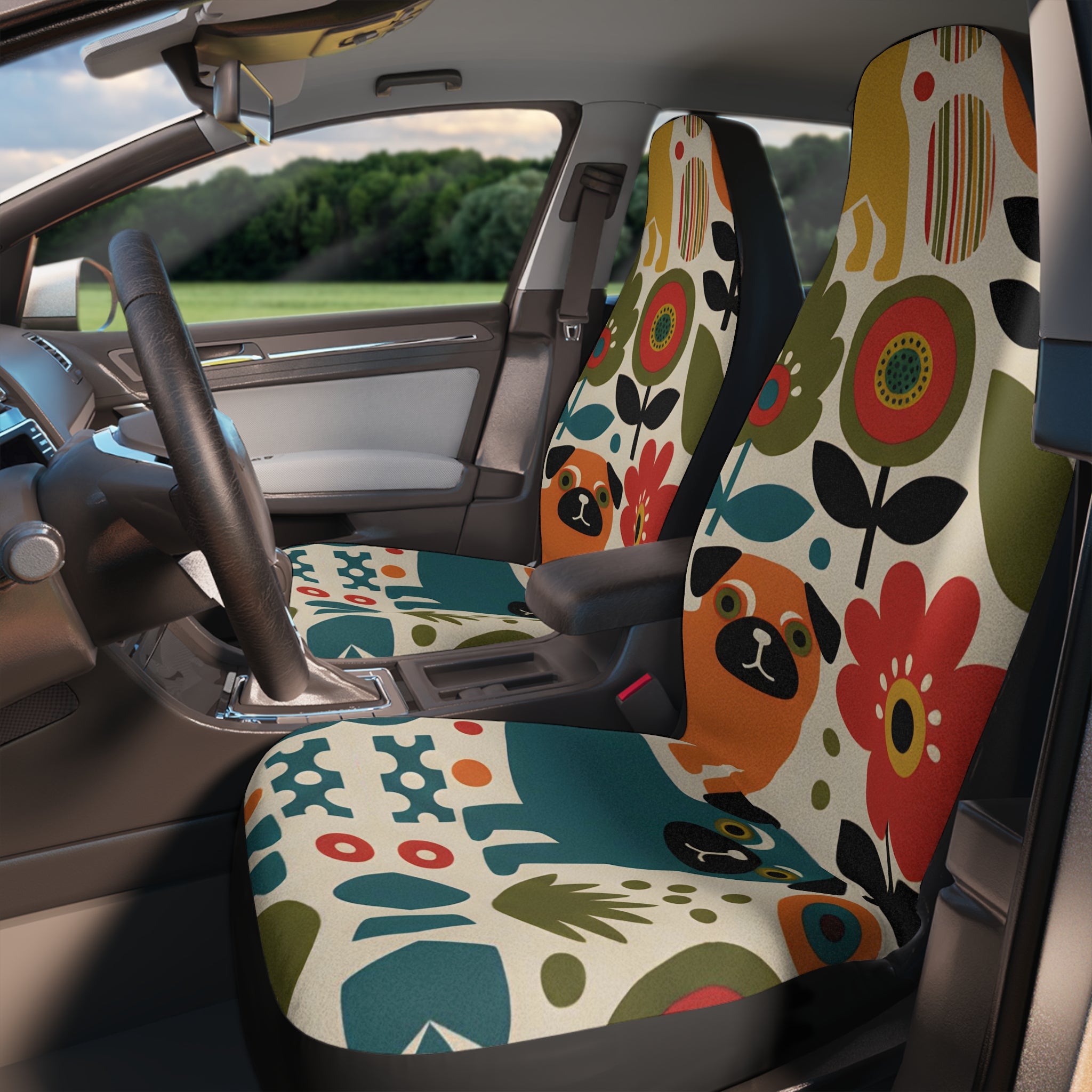 Pug Pattern Car Seat Covers, set of 2 | Pug Mom Car Accessories