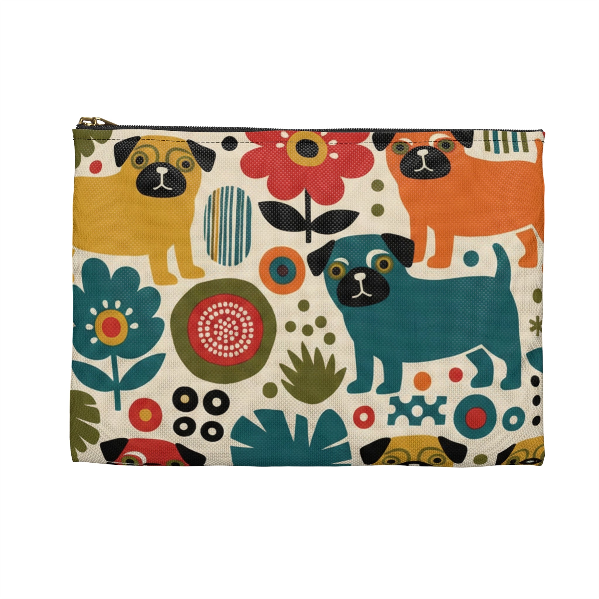 Retro Floral Pugs Pouch | Colorful Dog Accessory Pouch