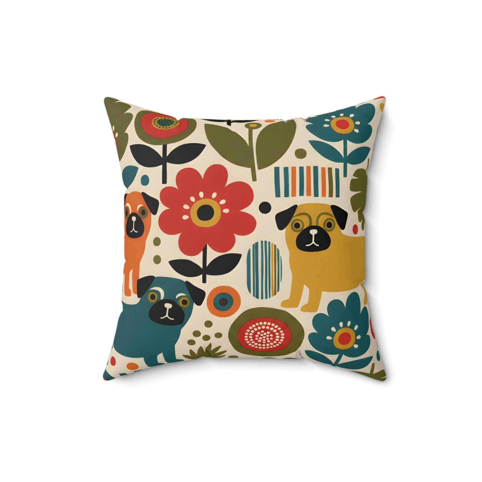 Mid Century Pug Accent Pillow Faux Suede Square Pillow | Pug Mama Home Decor