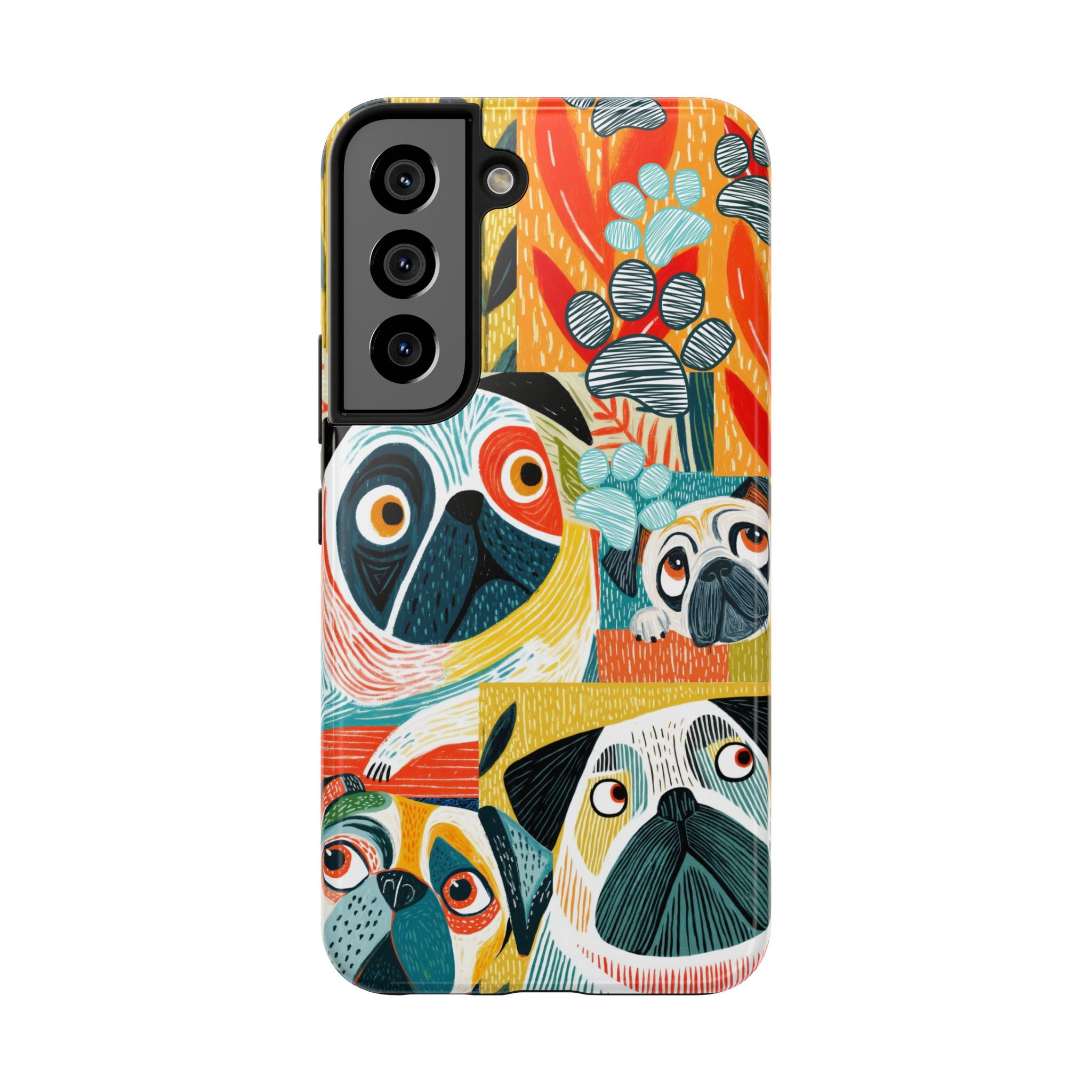 Colorful Pug Collage Phone Case | Cute Dog Art, Floral Accents