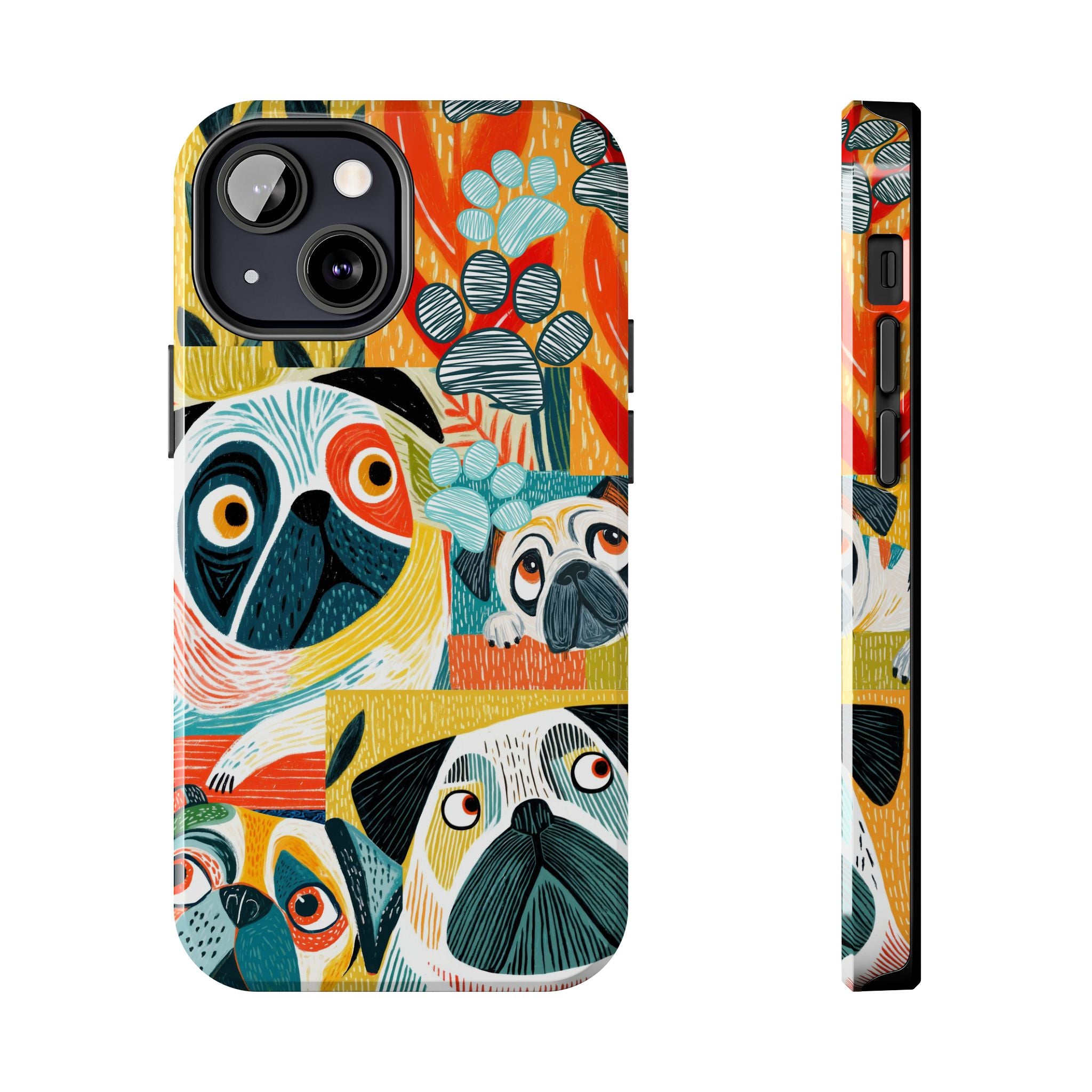 Colorful Pug Collage Phone Case | Cute Dog Art, Floral Accents