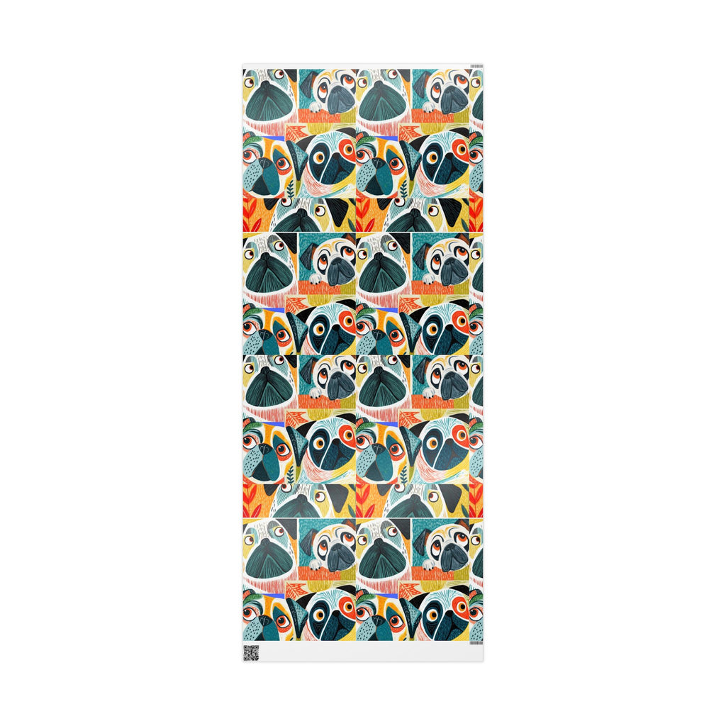 Funny Pug Faces Wrapping Papers | Scandinavian Midcentury Dog Pattern