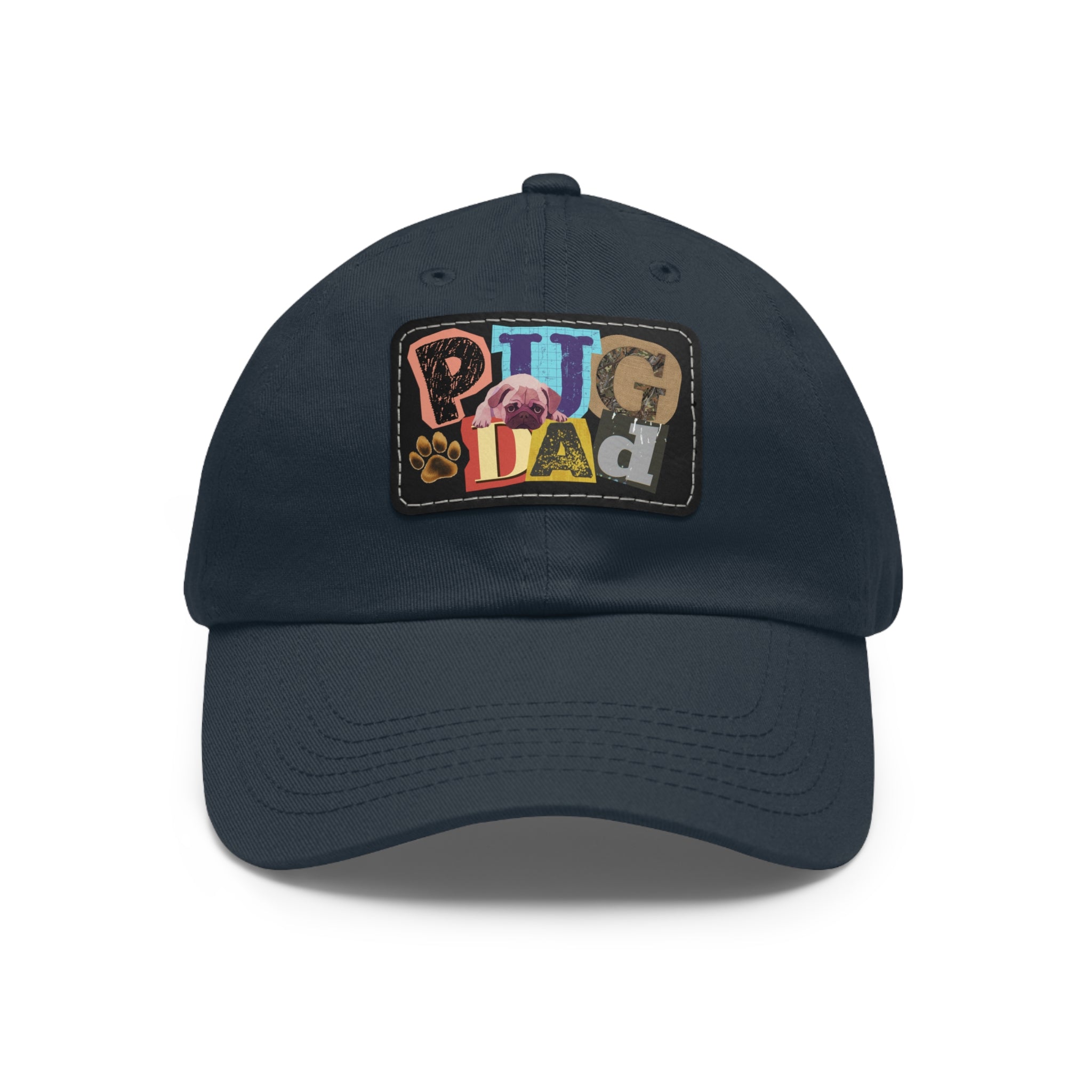 Pugfather Leather Patch Dad Hat | Pug Dad Cap, Fathers Day Pug Design