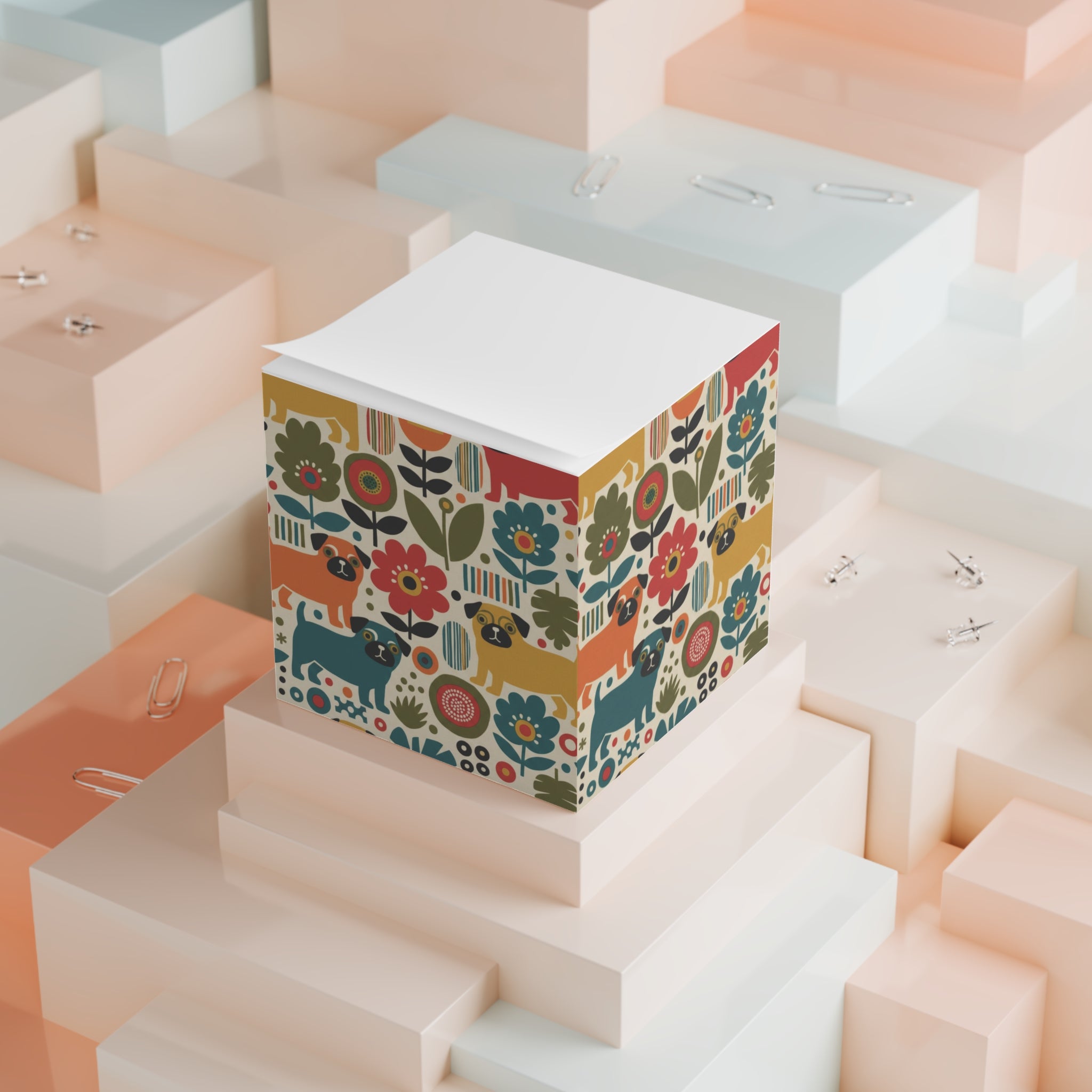 Vintage Pug Note Cube | Pug Sticky Notes Desk Cube, 700 Pages