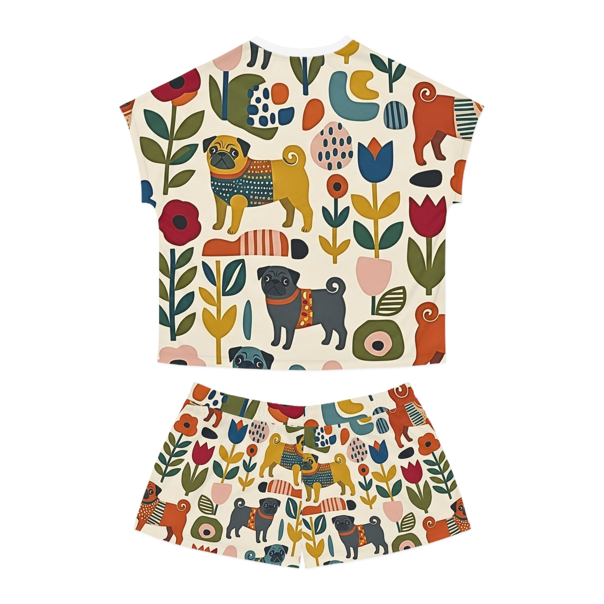 Boho Floral Pug Pajama Set Women's Short Pajamas | Cute Pug Pattern