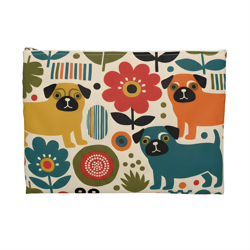 Retro Floral Pugs Pouch | Colorful Dog Accessory Pouch