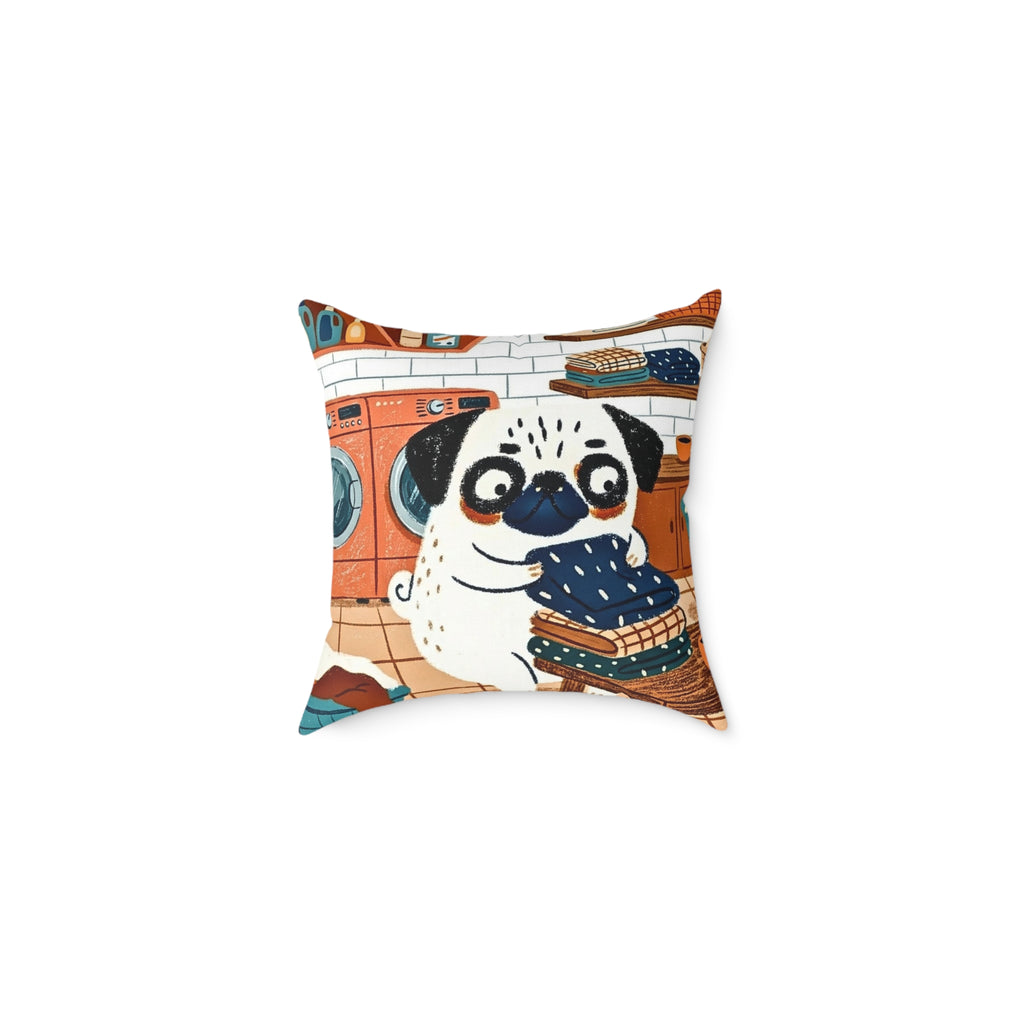 Vintage Pug Art Square Poly Canvas Pillow | Two-Sided Pug Throw Pillow