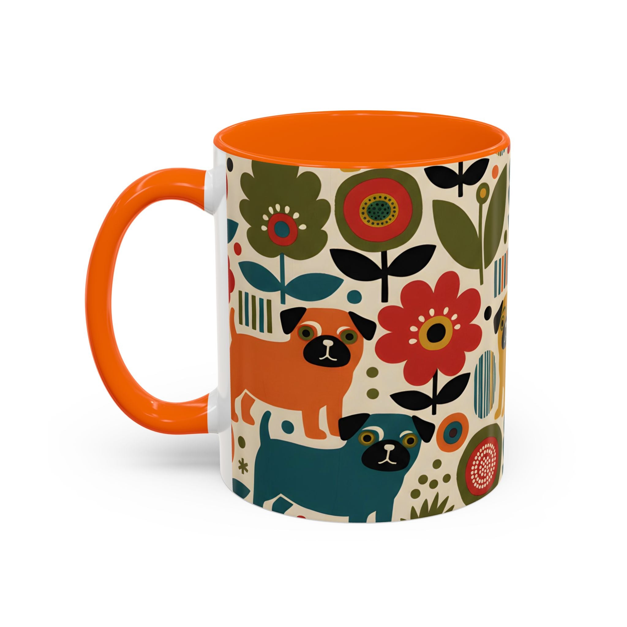 Midcentury Pug Accent Coffee Mug — Marimekko‑Style Pug Mom Gift (11/15 oz)