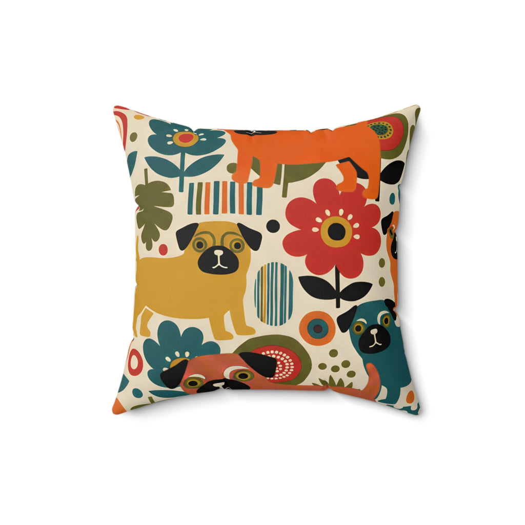 Mid Century Pug Accent Pillow Faux Suede Square Pillow | Pug Mama Home Decor