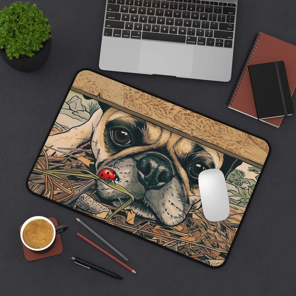 Cute Pug & Ladybug Desk Mat | Pug Deskmat, Mousepad for Office