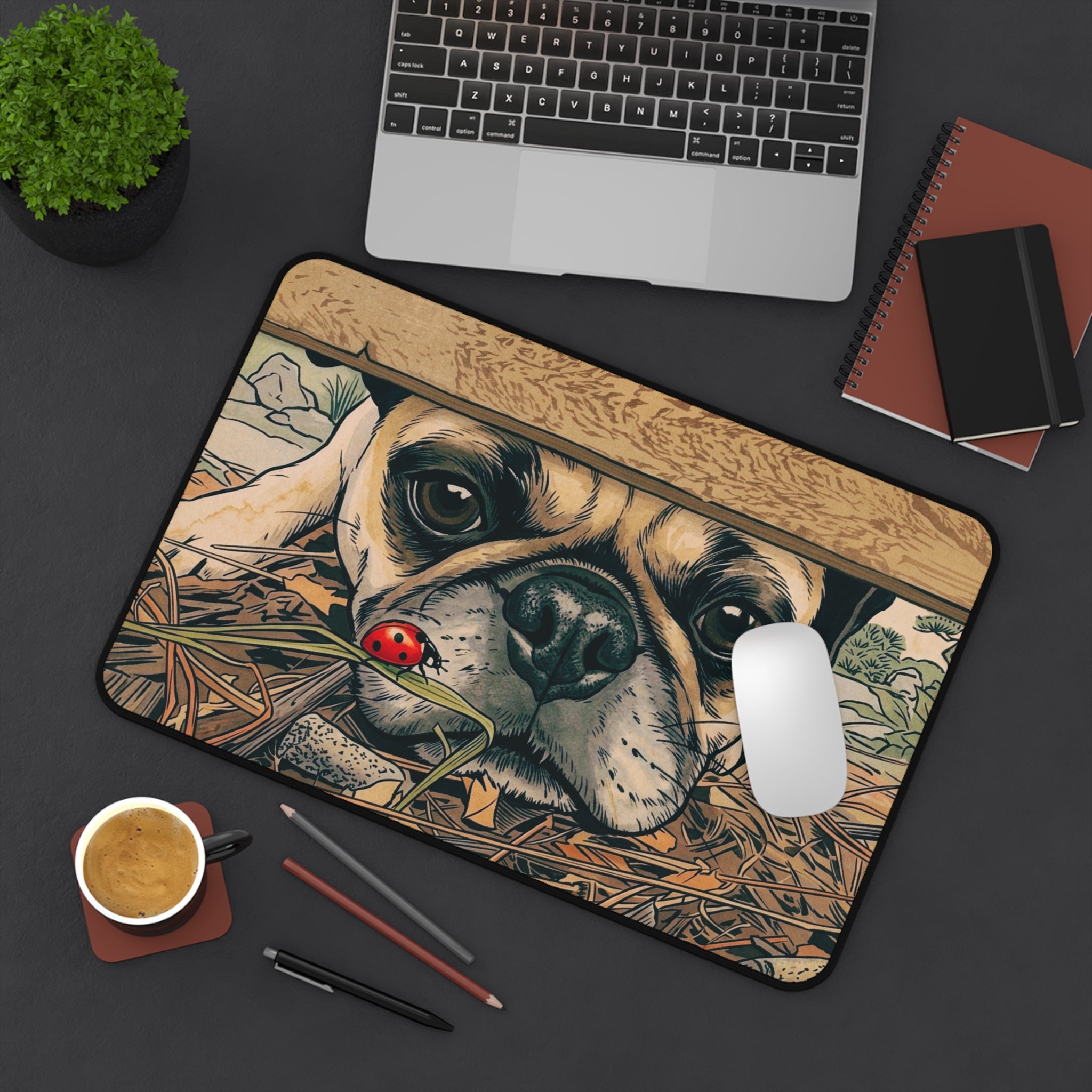 Cute Pug & Ladybug Desk Mat | Pug Deskmat, Mousepad for Office