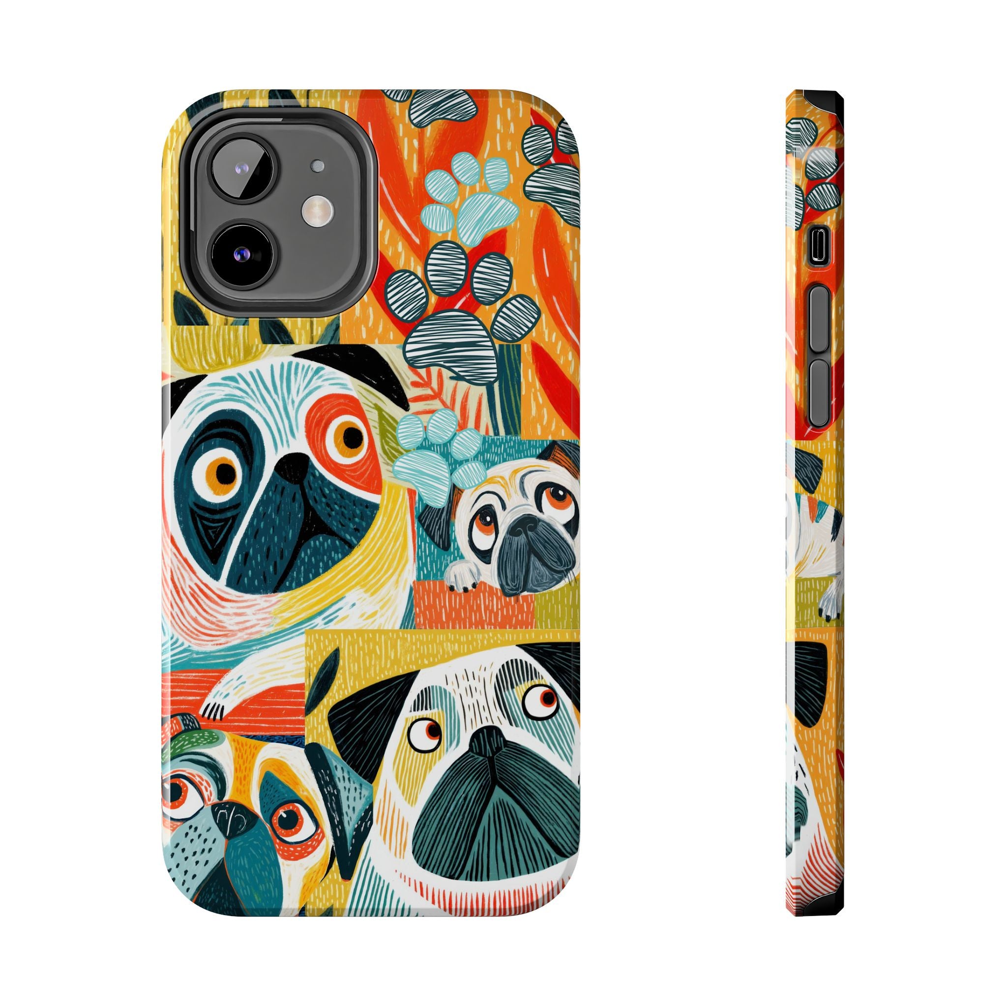 Colorful Pug Collage Phone Case | Cute Dog Art, Floral Accents
