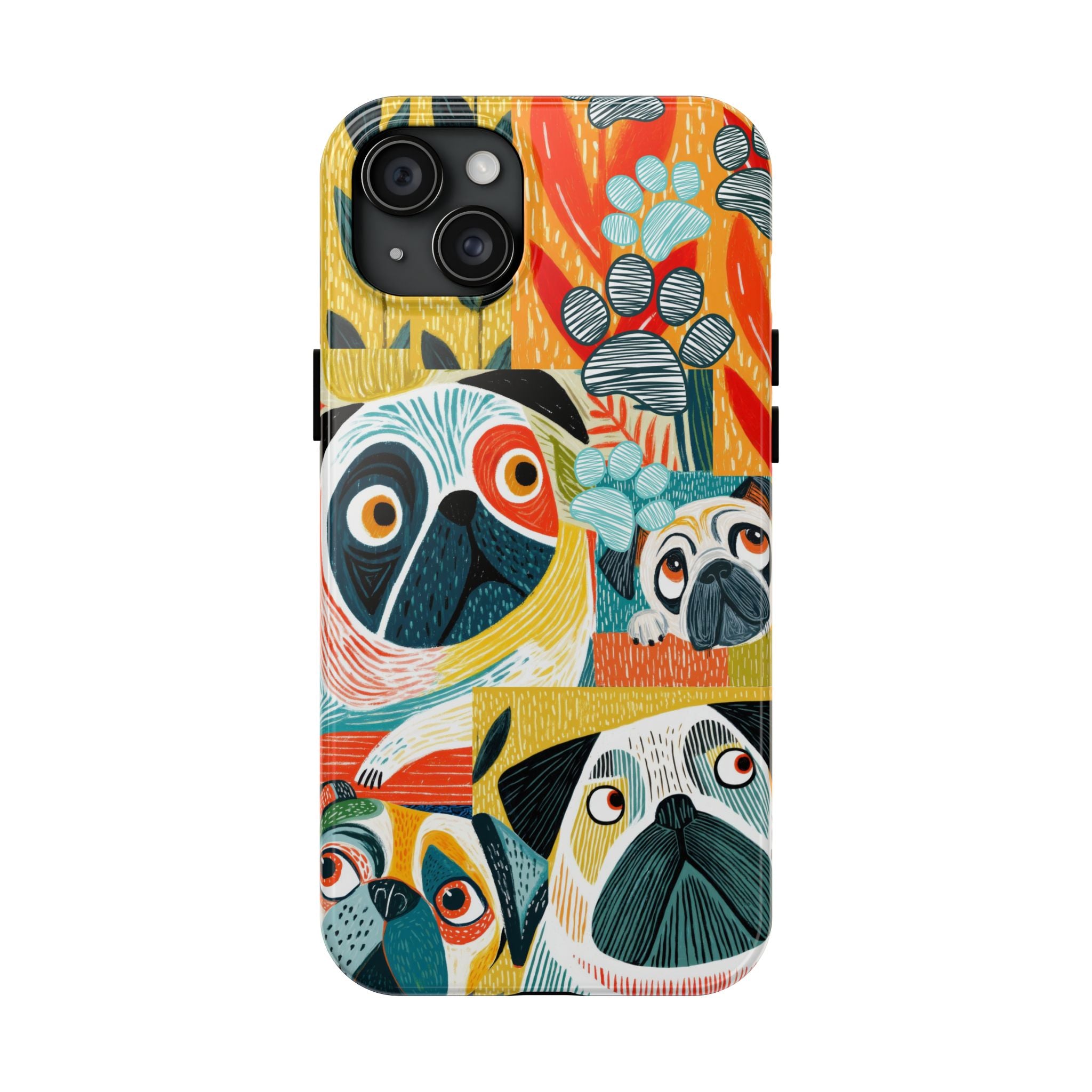 Colorful Pug Collage Phone Case | Cute Dog Art, Floral Accents