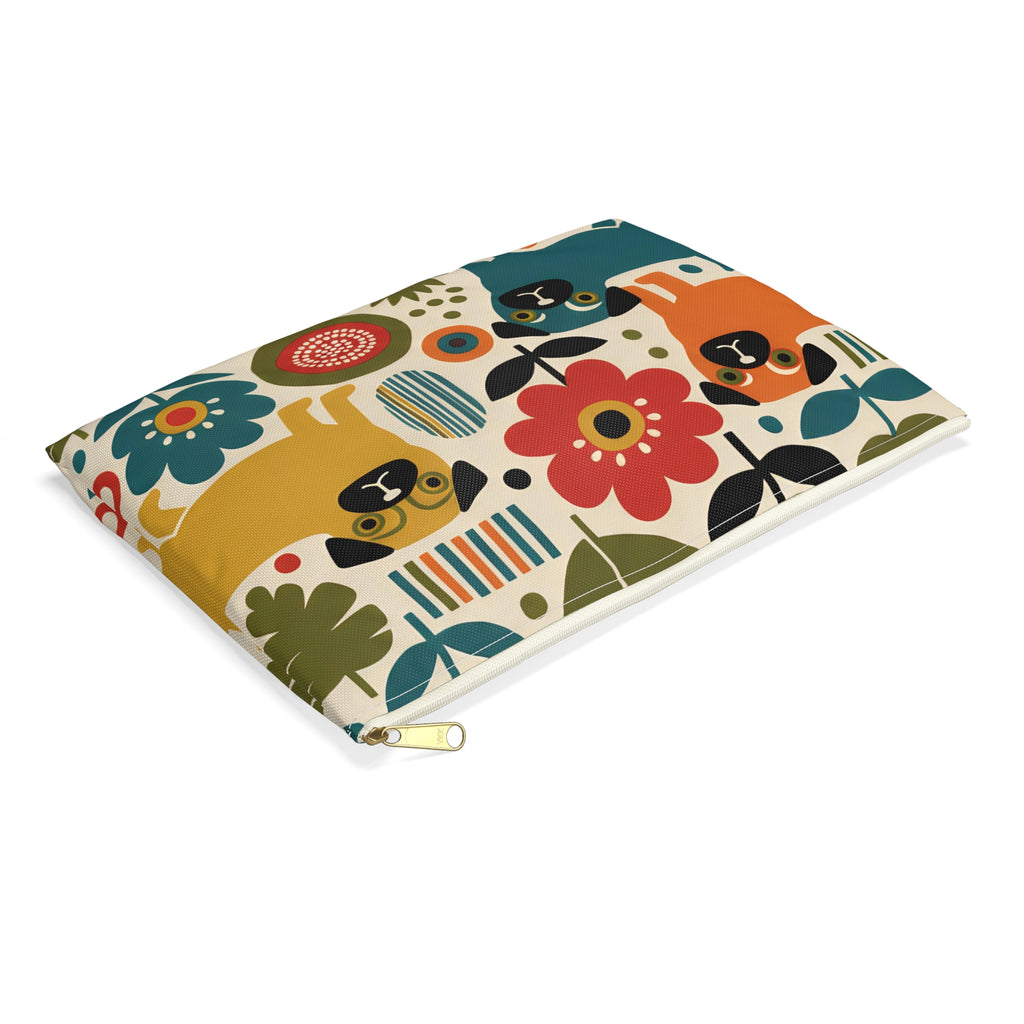 Retro Floral Pugs Pouch | Colorful Dog Accessory Pouch